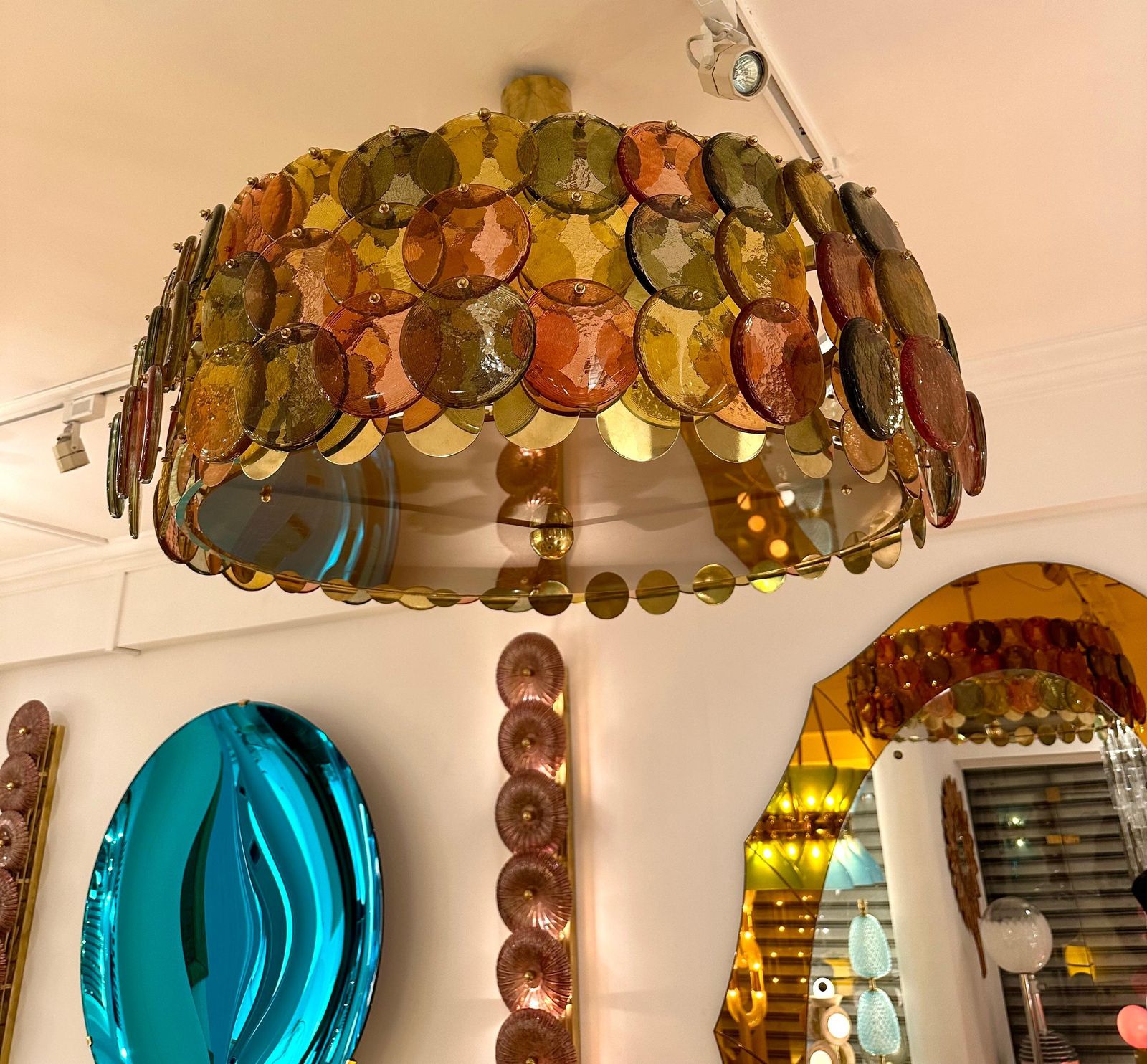 Contemporary Circle Candy Chandelier Brass And Murano Glass , Italy photo vinterior