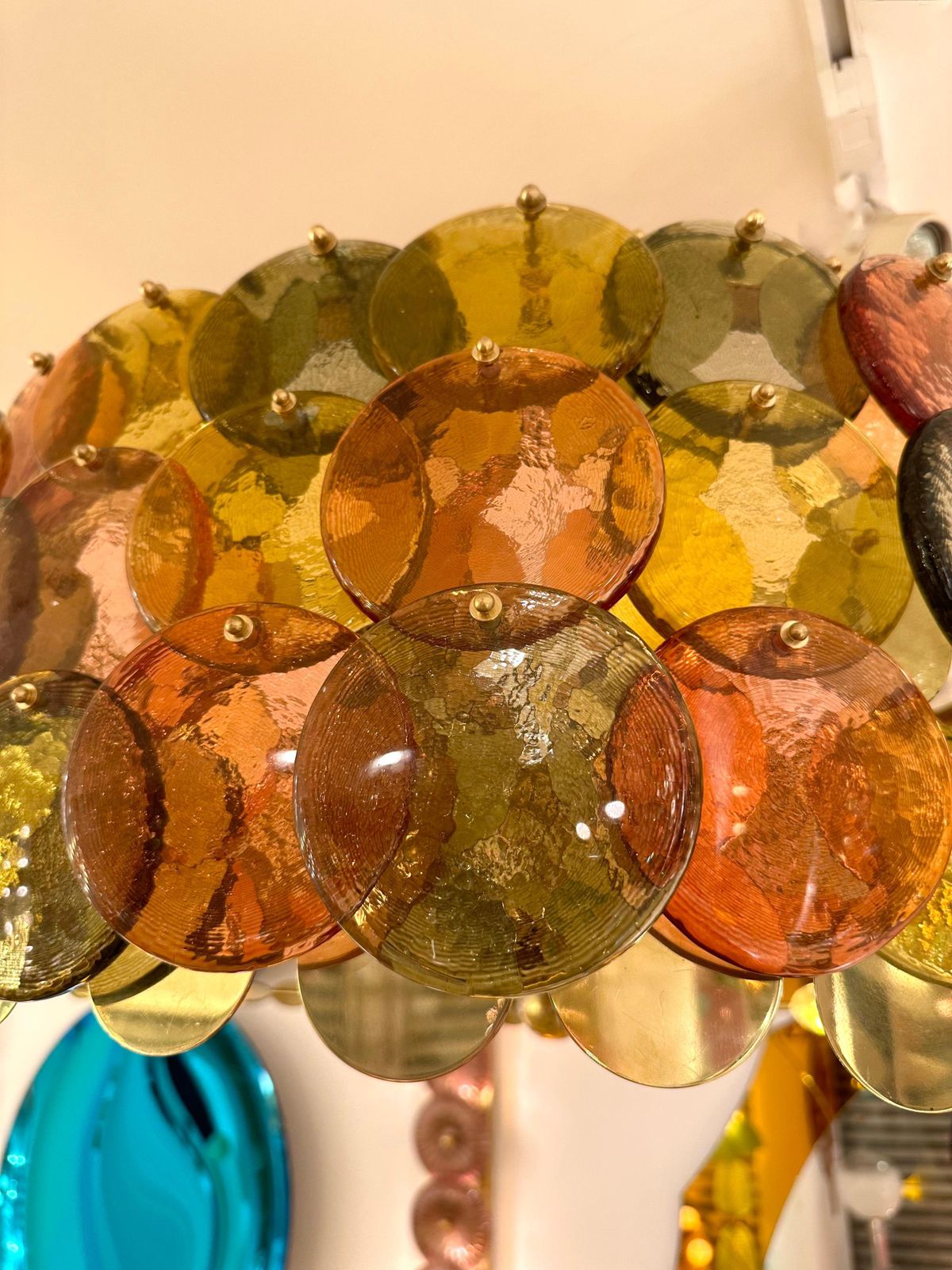 Lighting Contemporary Circle Candy Chandelier Brass And Murano Glass , Italy photo