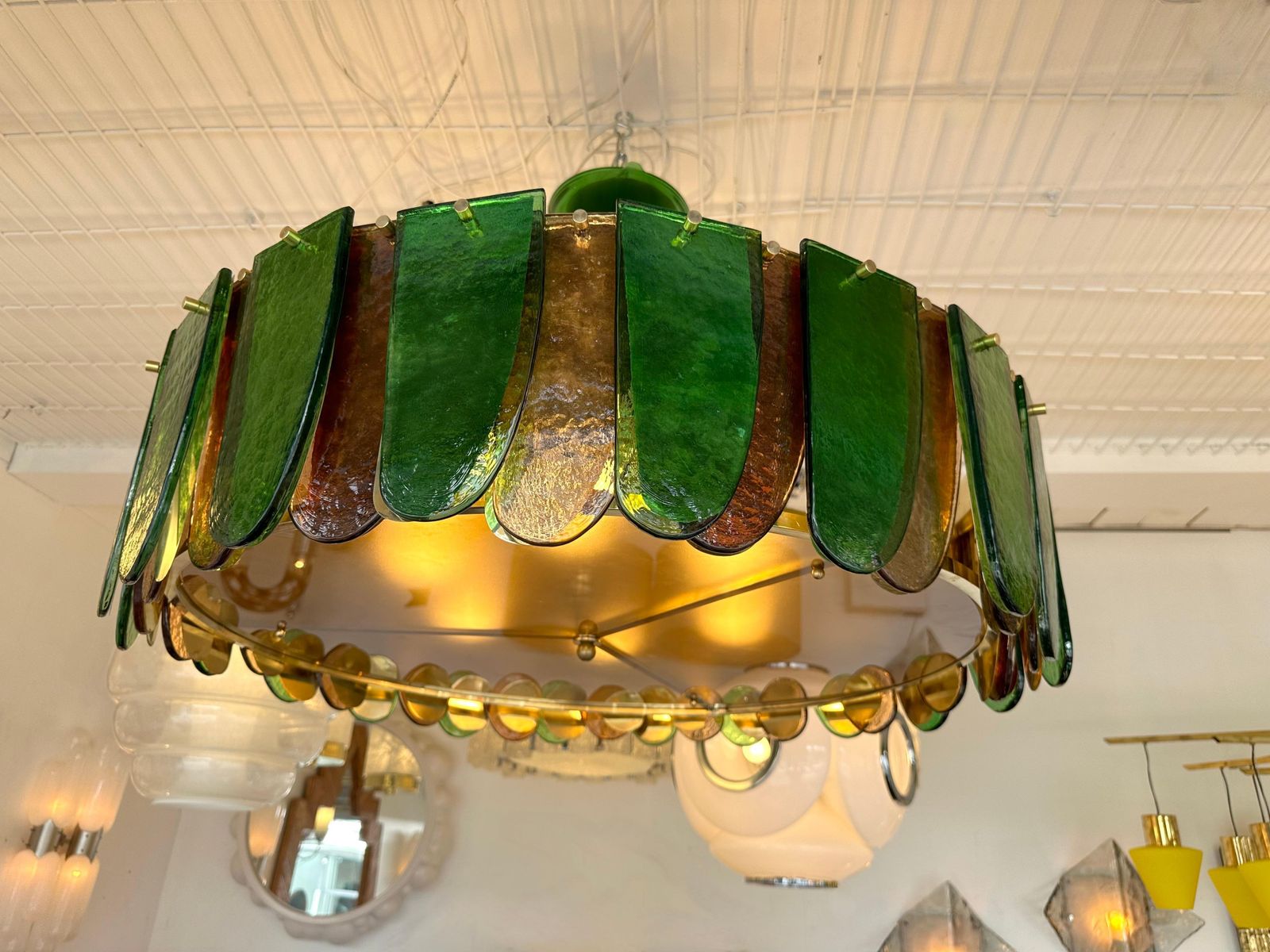6842.0 Contemporary Chandelier Brass And Murano Glass Blade, Italy photo