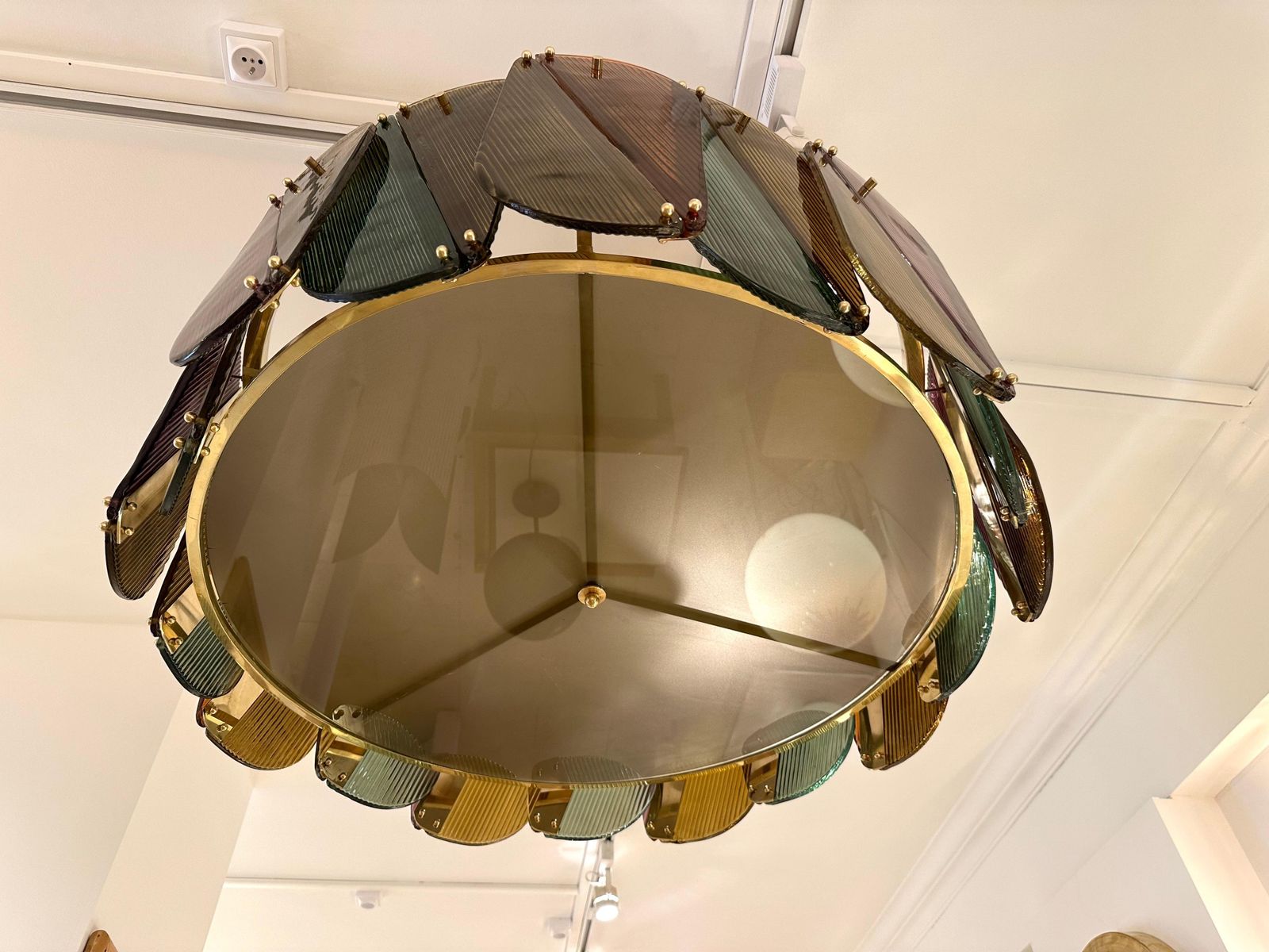 Contemporary Harlequin Chandelier Brass And Murano Glass , Italy photo Lighting