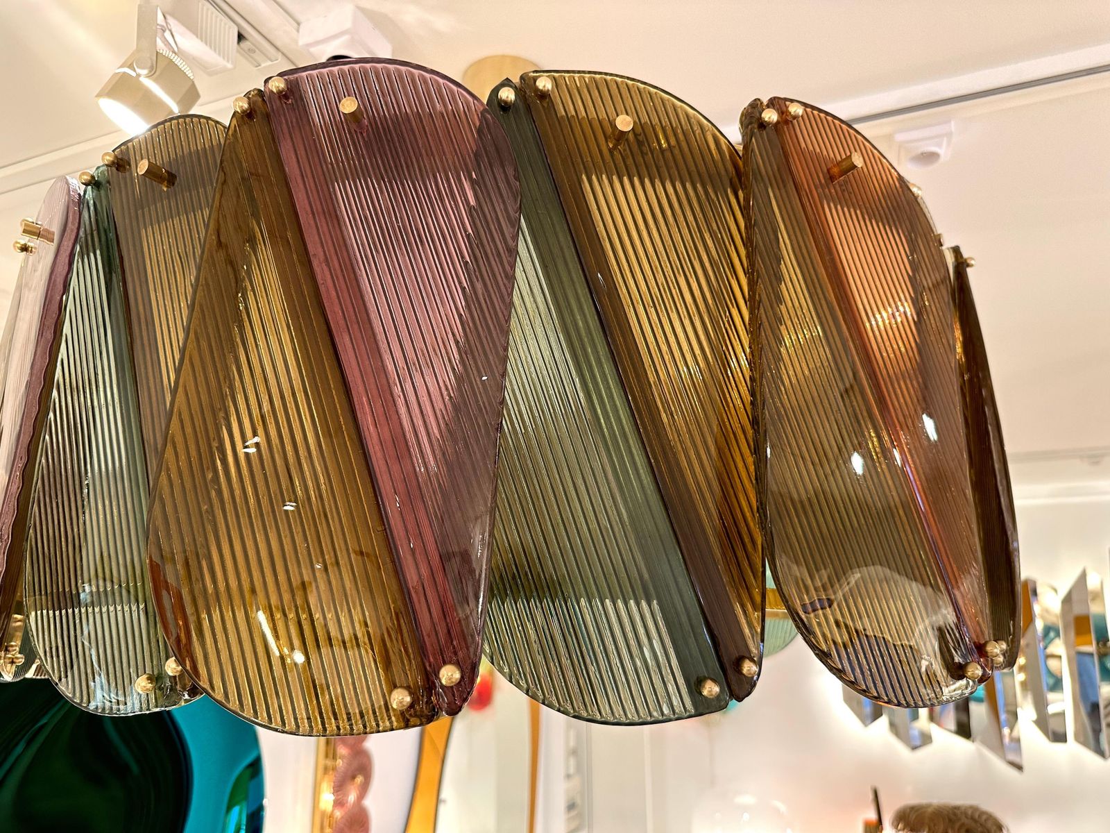 Lighting Contemporary Harlequin Chandelier Brass And Murano Glass , Italy photo