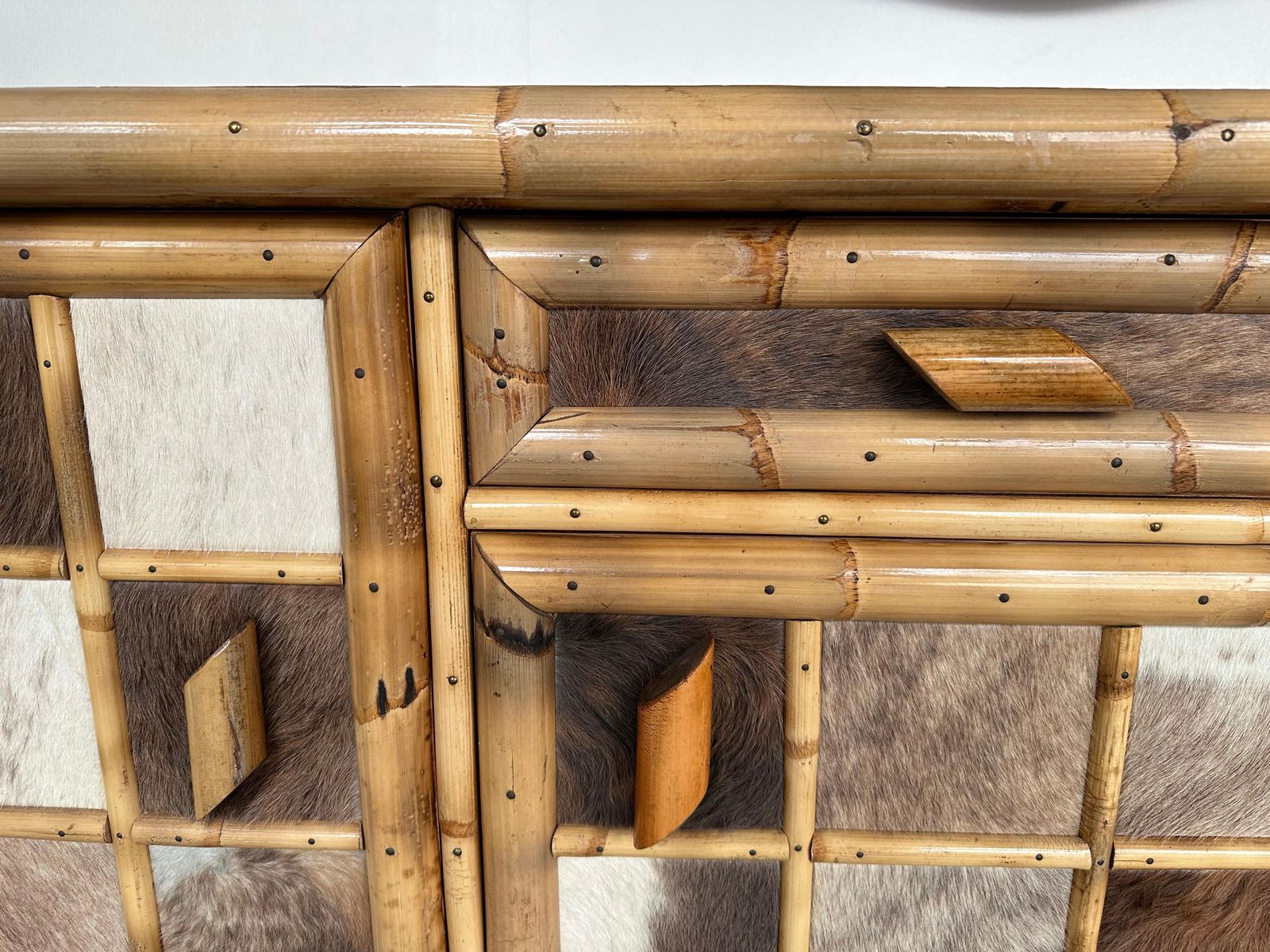Bamboo Wood And Cow Leather Buffet Dry Bar. Italy, 1970s photo buy