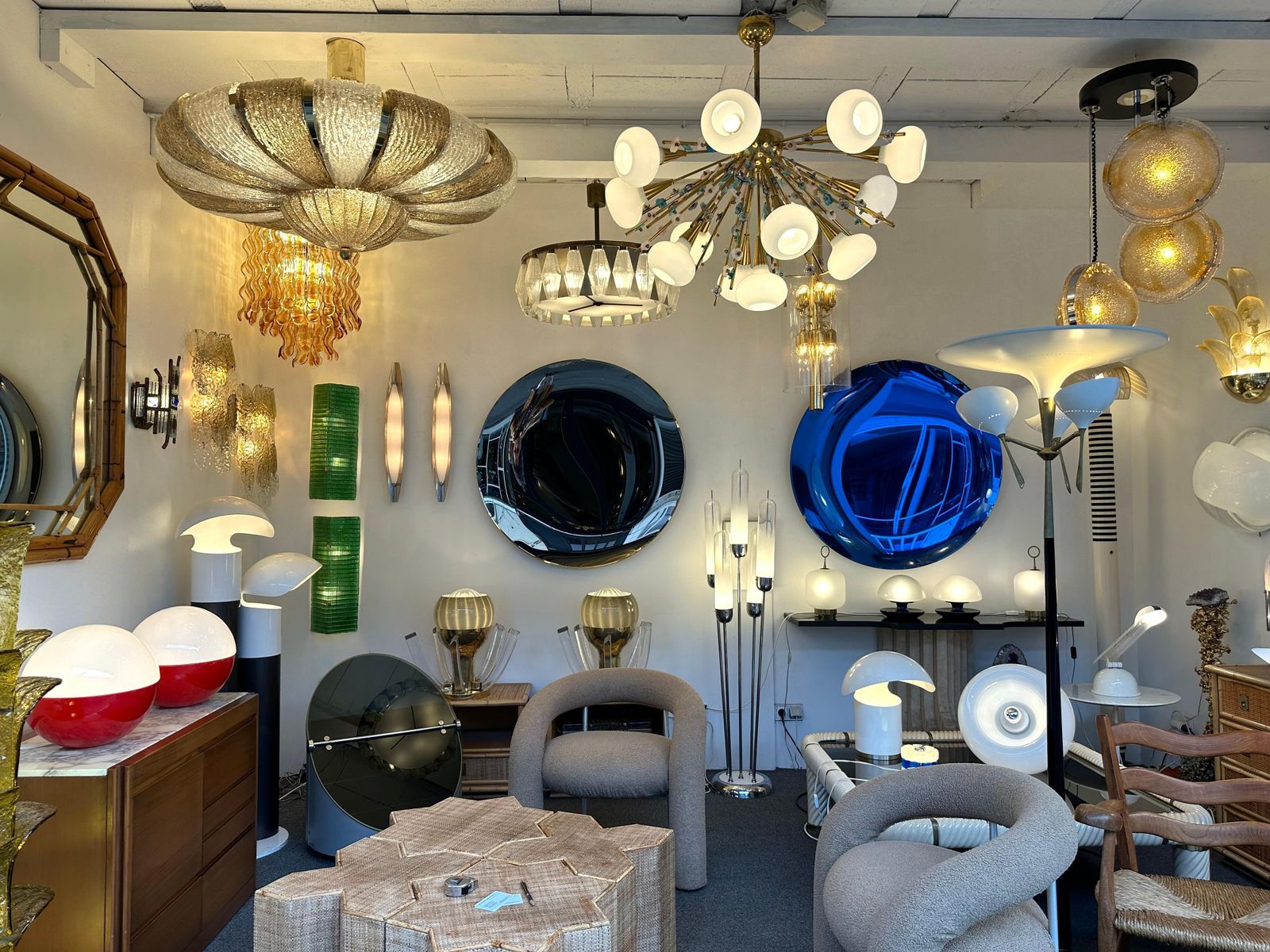 Large Contemporary Crown Chandelier Brass And Murano Glass , Italy photo for sale