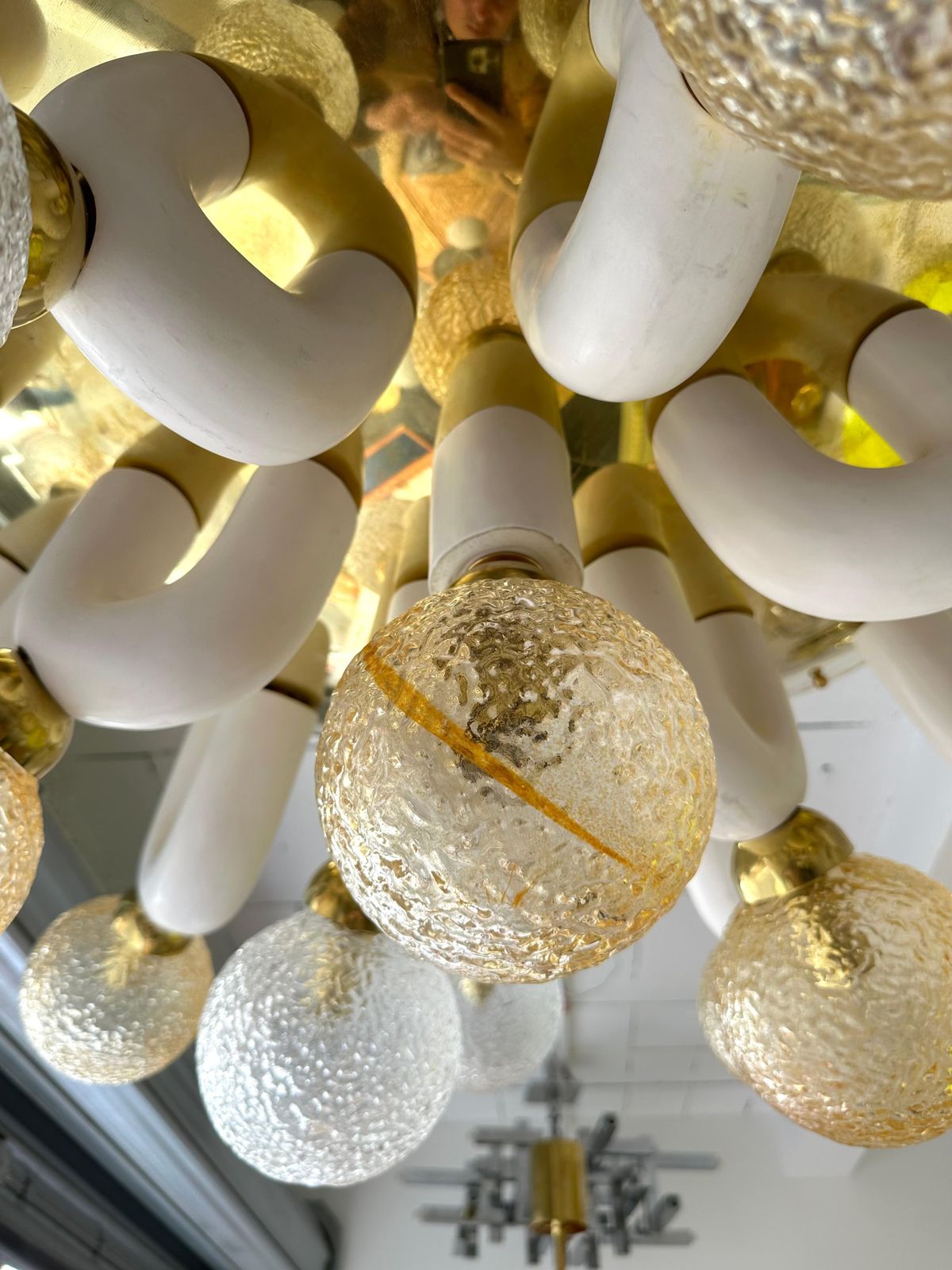 Large Contemporary U Ceramic Chandelier Brass And Murano Glass , Italy photo vintage