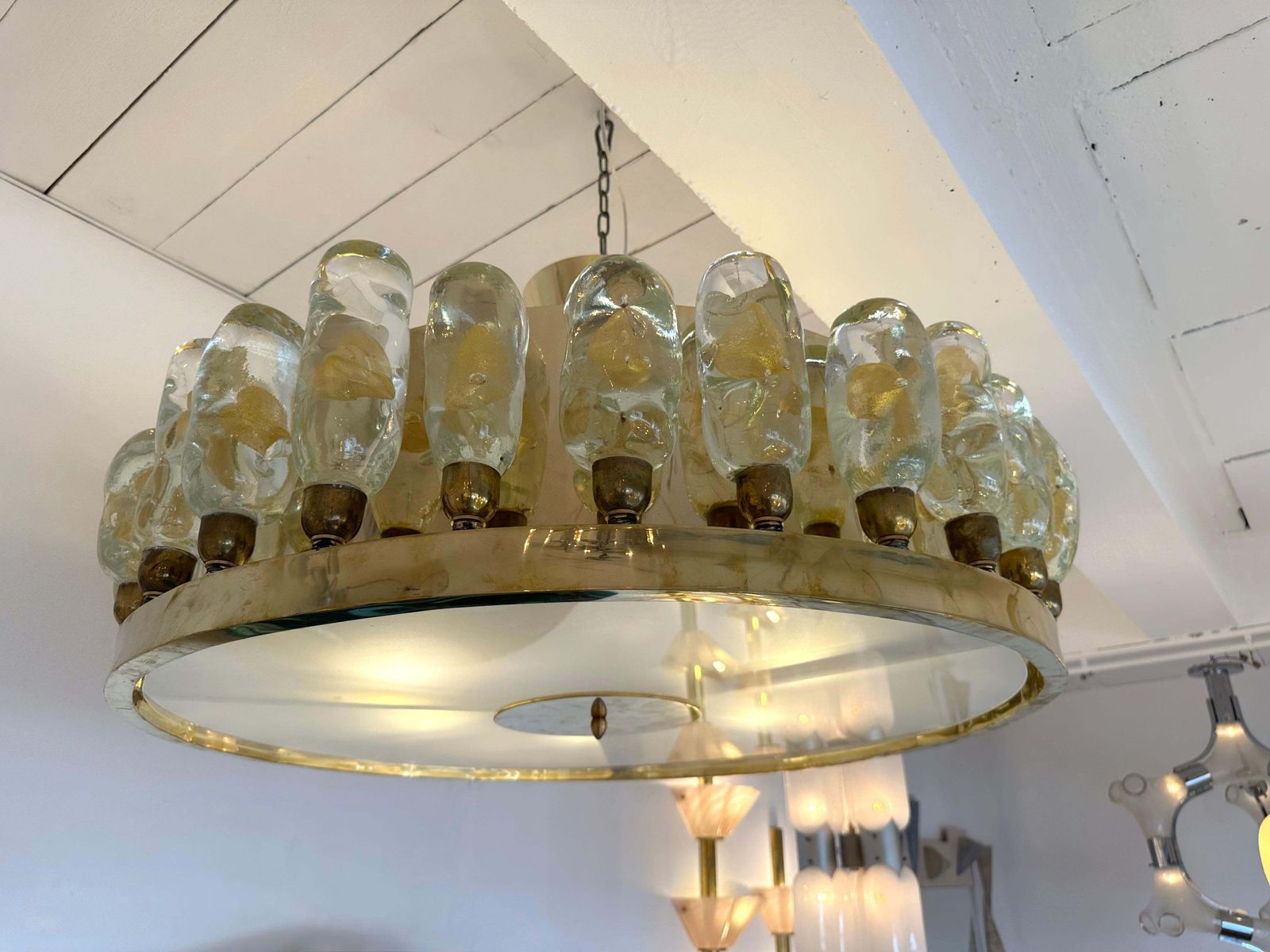 photo furniture Contemporary Brass Chandelier And Murano Glass Gold Leaf Flame , Italy