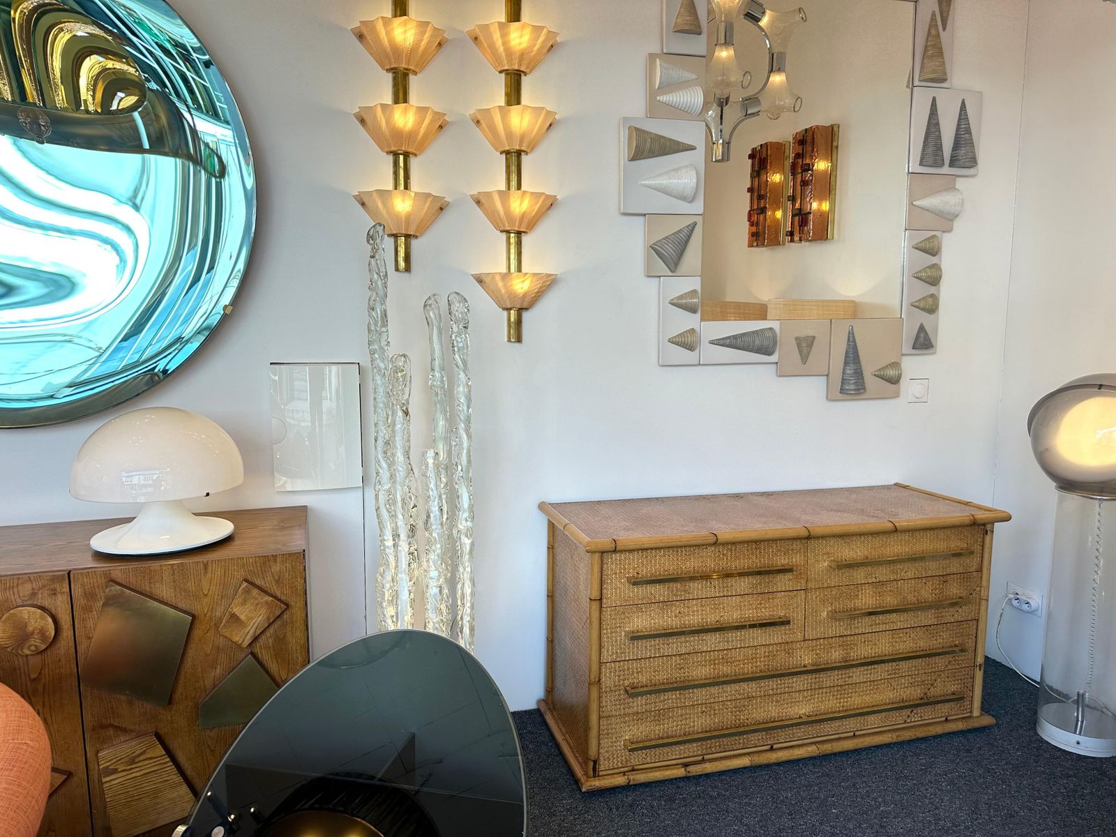 photo furniture Bamboo Rattan Brass Chest Of Drawers By Vivai Del Sud. Italy, 1970s