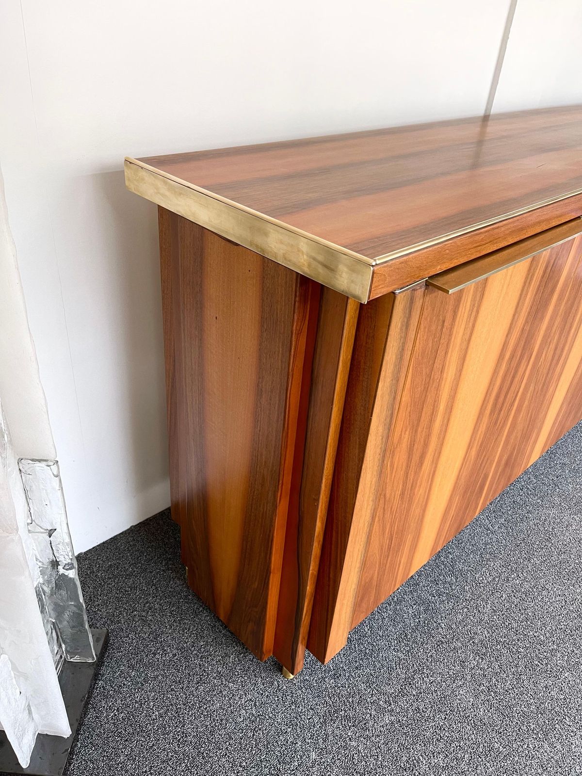 Wood And Brass Sideboard, Italy, 1980s photo vinterior