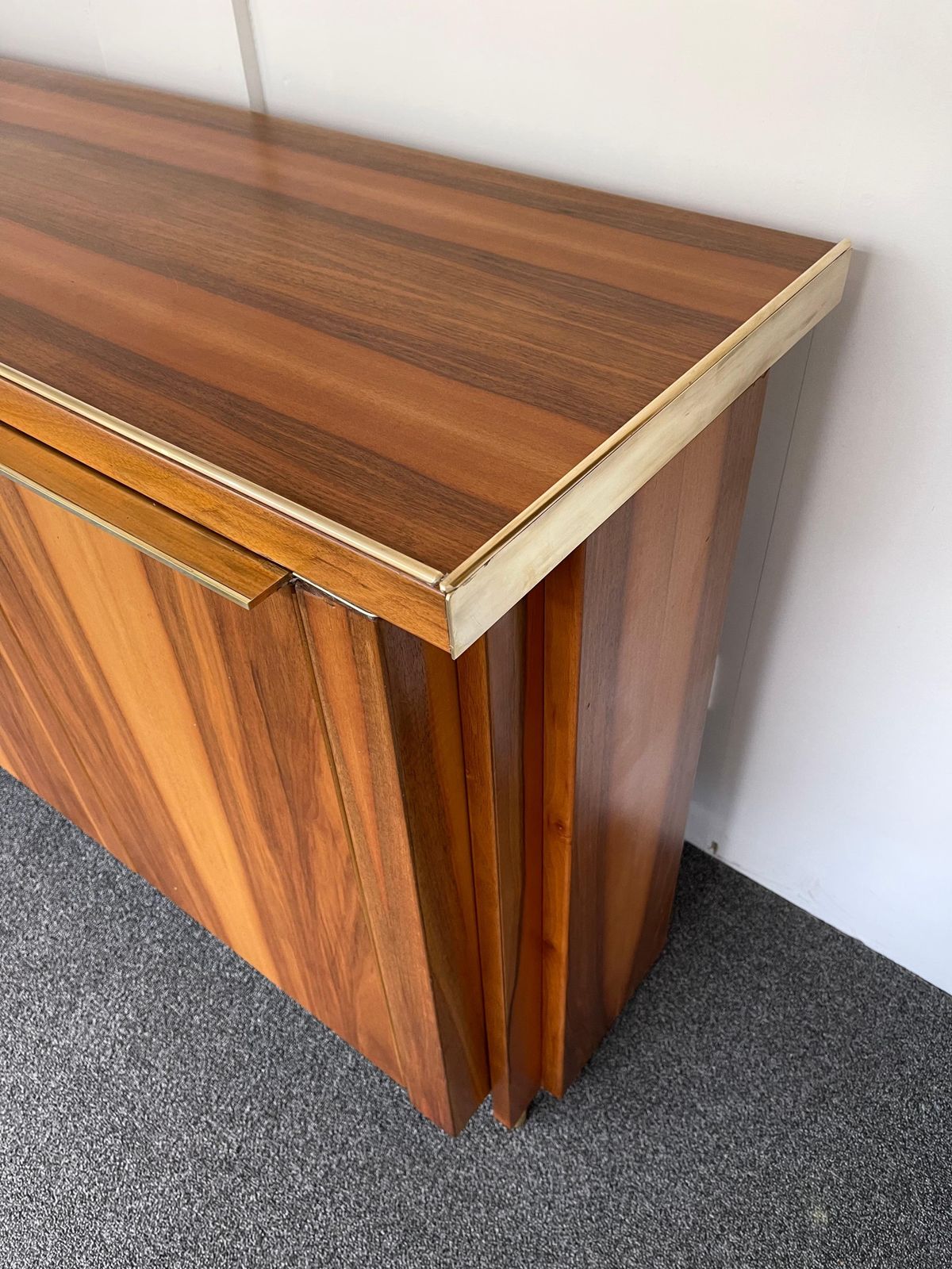 photo furniture Wood And Brass Sideboard, Italy, 1980s