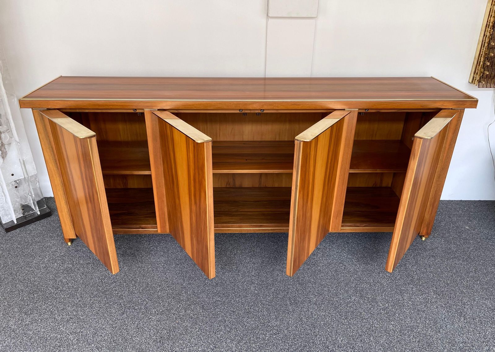 photo for sale Wood And Brass Sideboard, Italy, 1980s