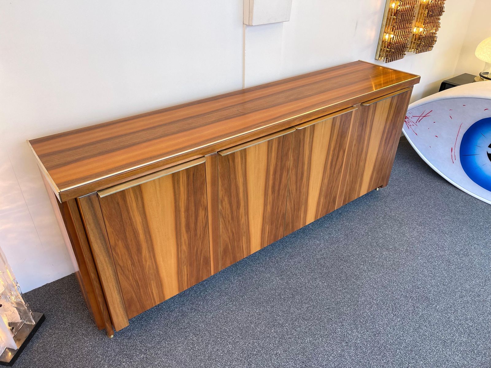 photo vintage Wood And Brass Sideboard, Italy, 1980s