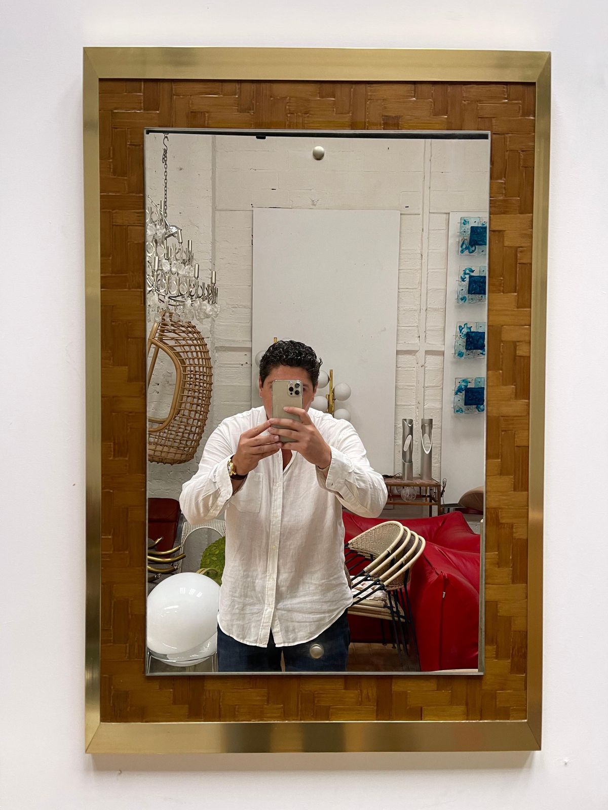 Bamboo And Brass Mirror By Dal Vera, Italy, 1970s photo furniture