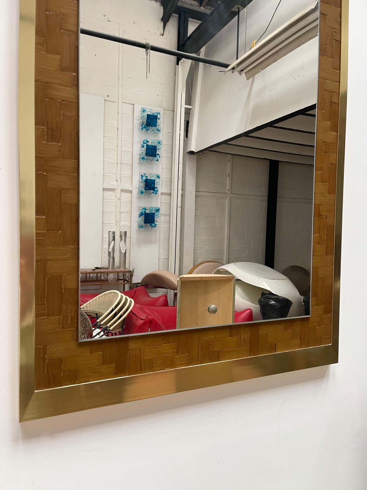 photo furniture Bamboo And Brass Mirror By Dal Vera, Italy, 1970s