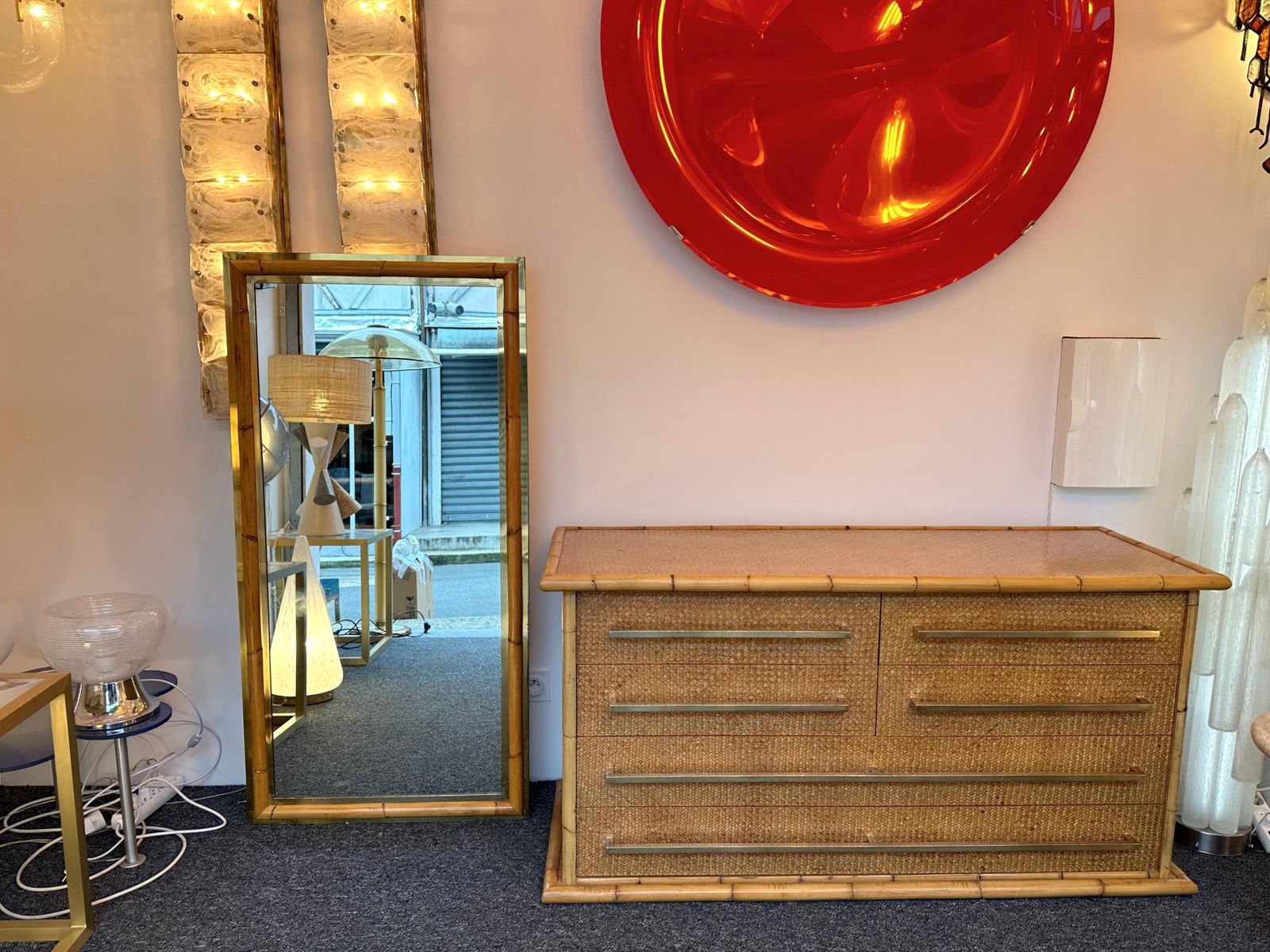 2993.0 Mirror Bamboo And Brass, Galerie Maison Et Jardin, France, 1970s photo