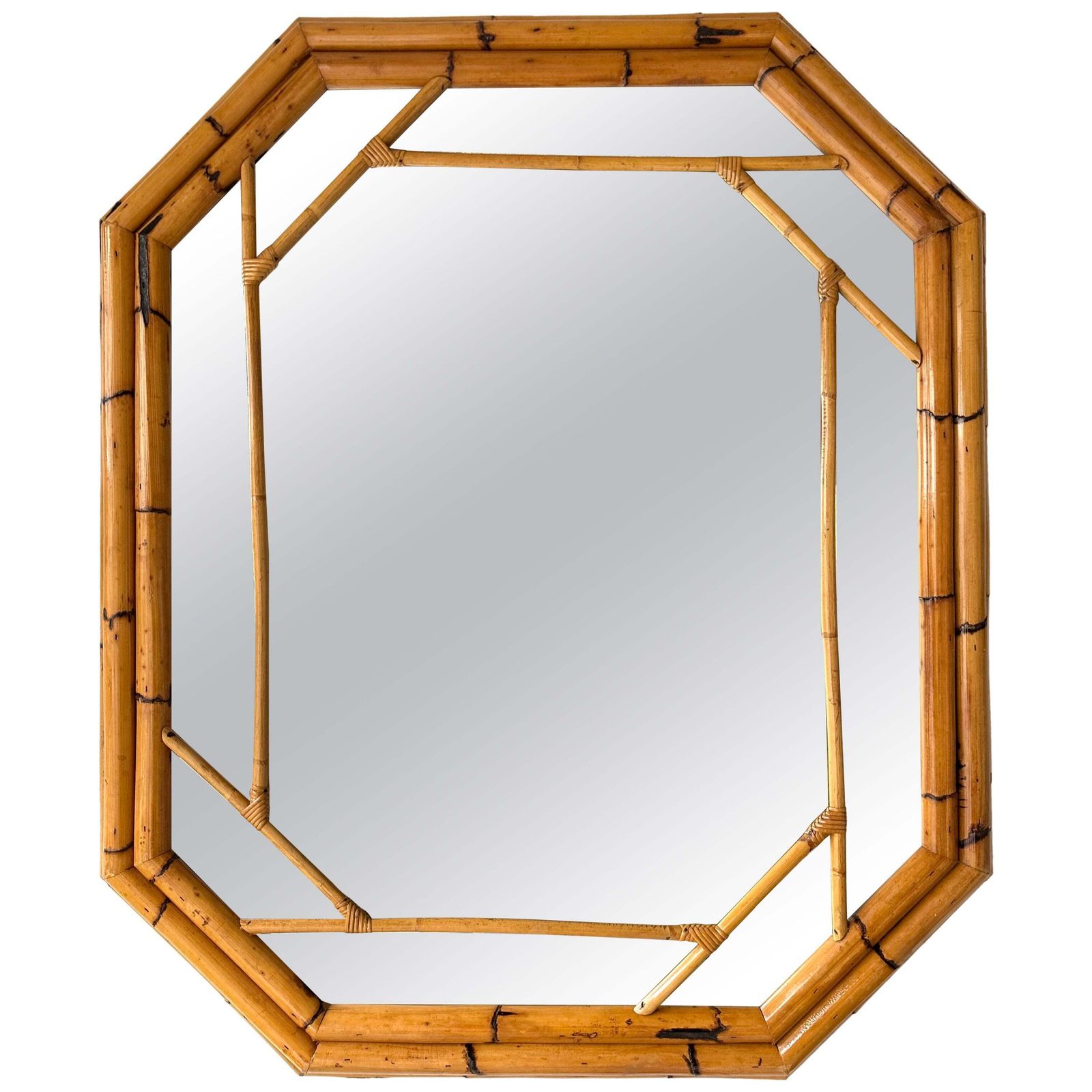 Bamboo Octogonal Beaded Mirror By Vivai Del Sud. Italy, 1970s