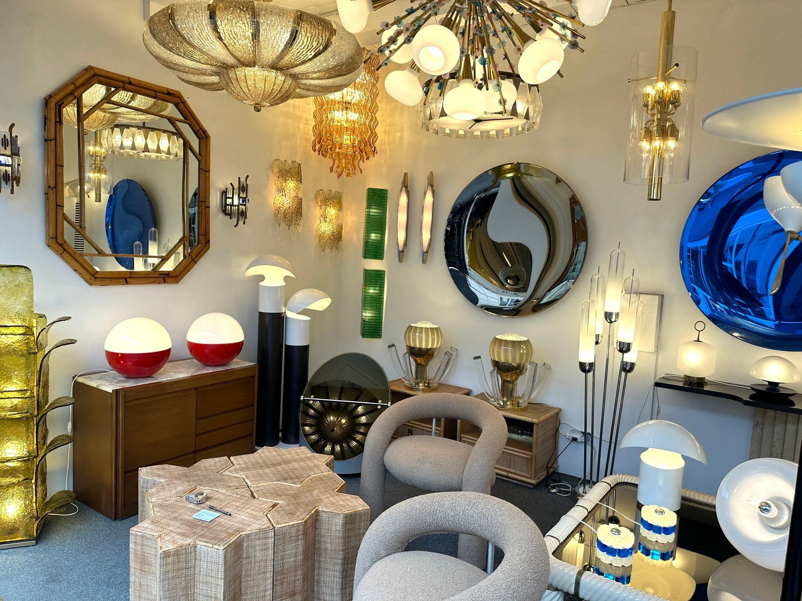 Bamboo Octogonal Beaded Mirror By Vivai Del Sud. Italy, 1970s photo for sale