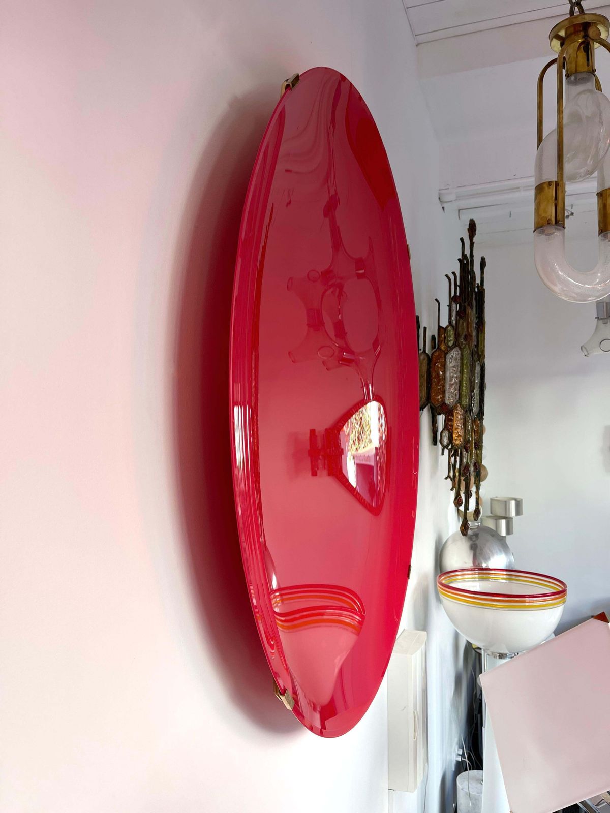 Large Contemporary Curve Concave Pink Mat Mirror, Italy photo vintage