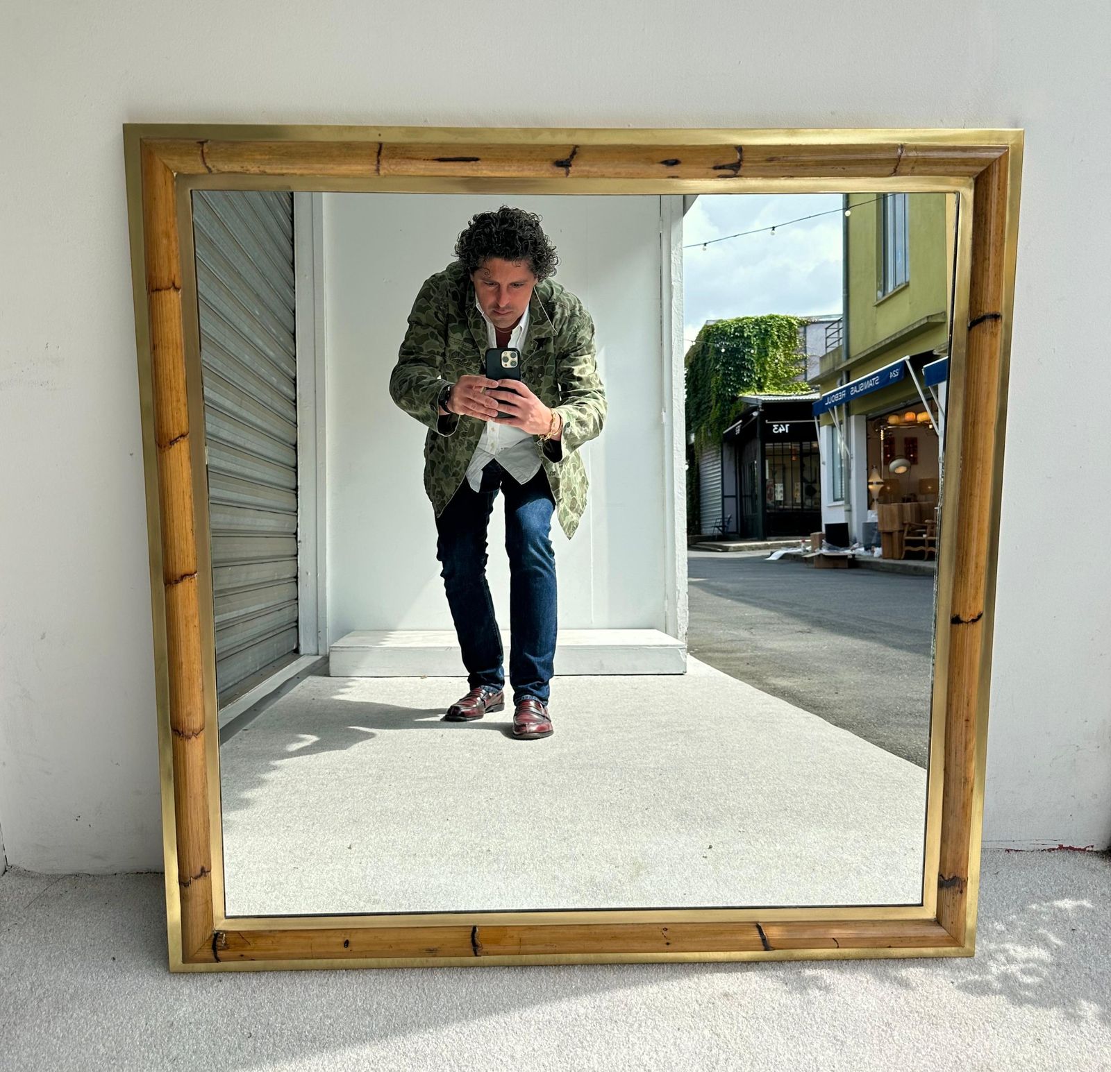 Brass And Bamboo Wall Mirror By Vivai Del Sud. Italy, 1970s photo for sale