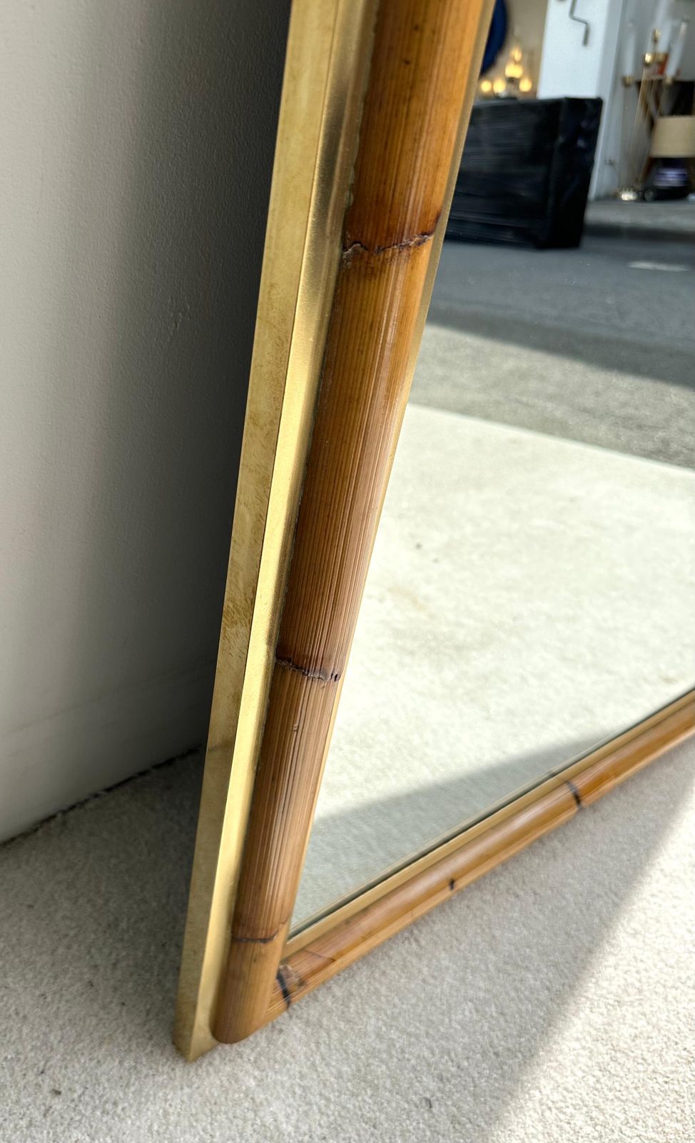 Brass And Bamboo Wall Mirror By Vivai Del Sud. Italy, 1970s photo vintage