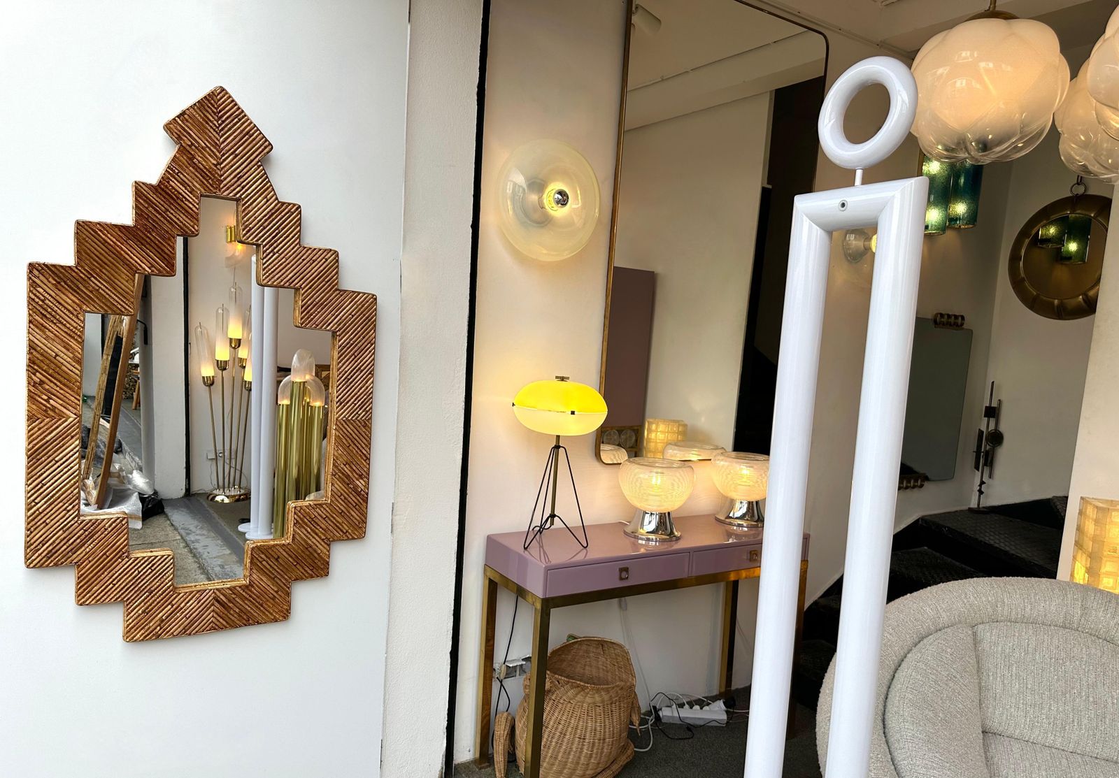 Home Decor Rattan Pyramid Mirror By Vivai Del Sud. Italy, 1970s photo
