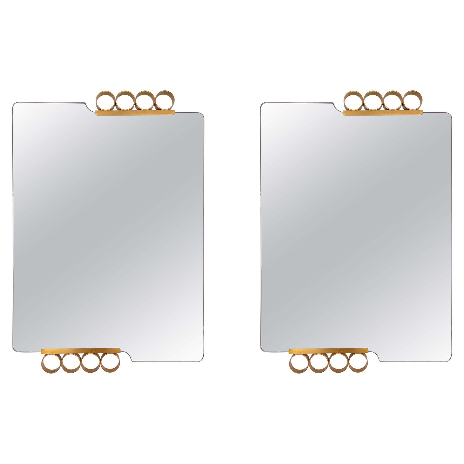 Pair Of Mirrors Brass Disc Gray Tinted Glass By Modernindustria, Italy, 1970s