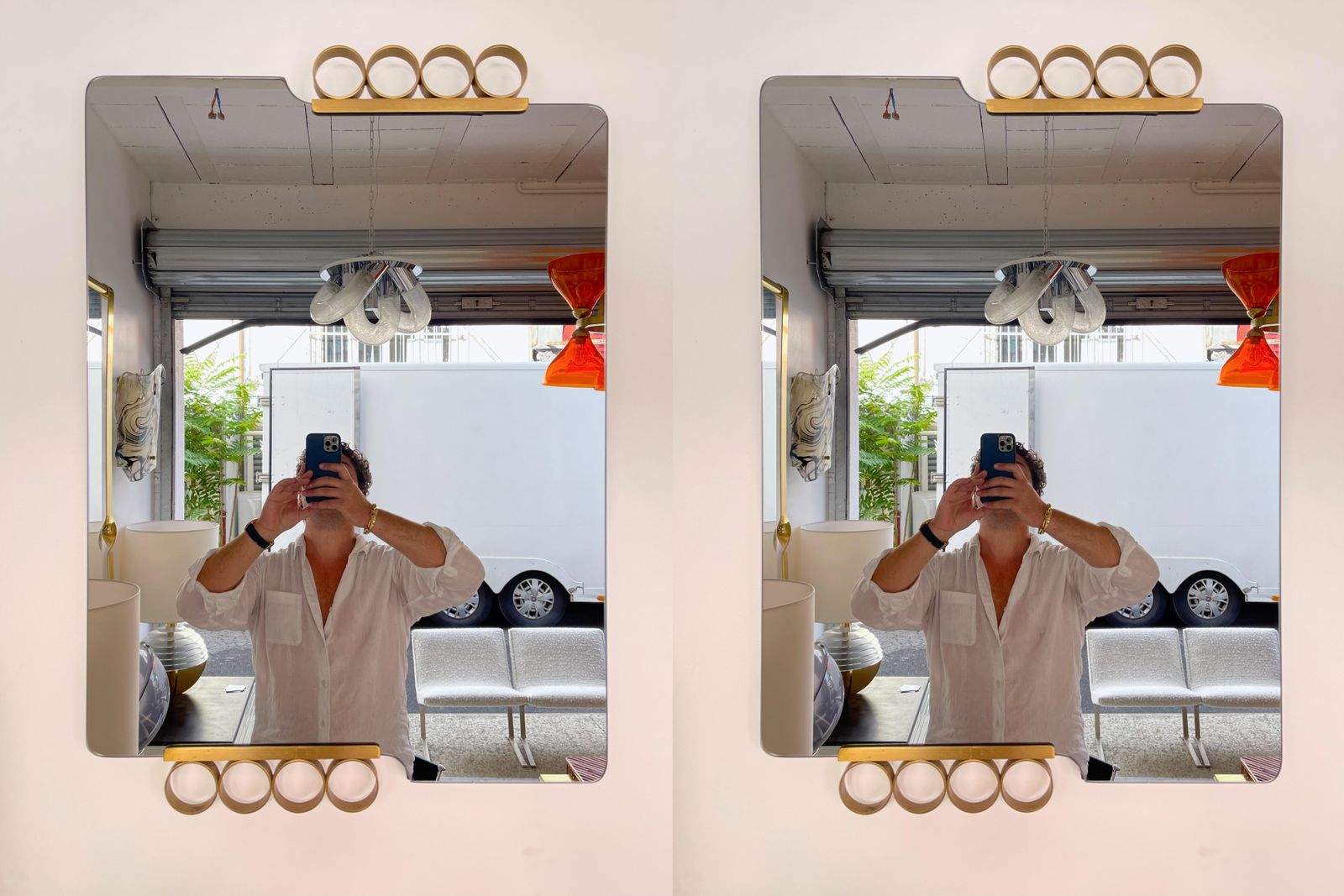 4276.0 Pair Of Mirrors Brass Disc Gray Tinted Glass By Modernindustria, Italy, 1970s photo