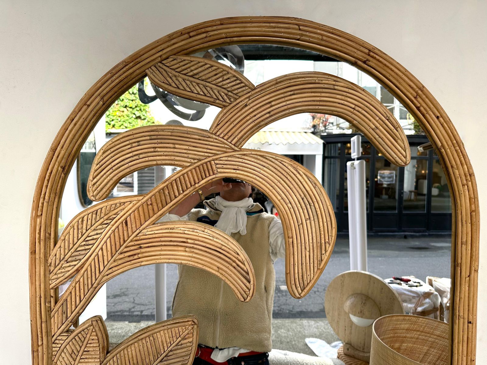 Rattan Palm Tree Mirror By Vivai Del Sud. Italy, 1970s photo vinterior