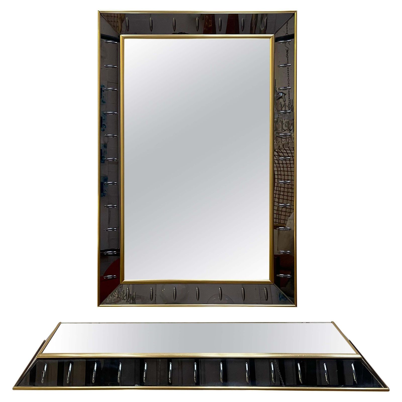 Mirror Console Glass And Brass By Cristal Art, Italy, 1960s