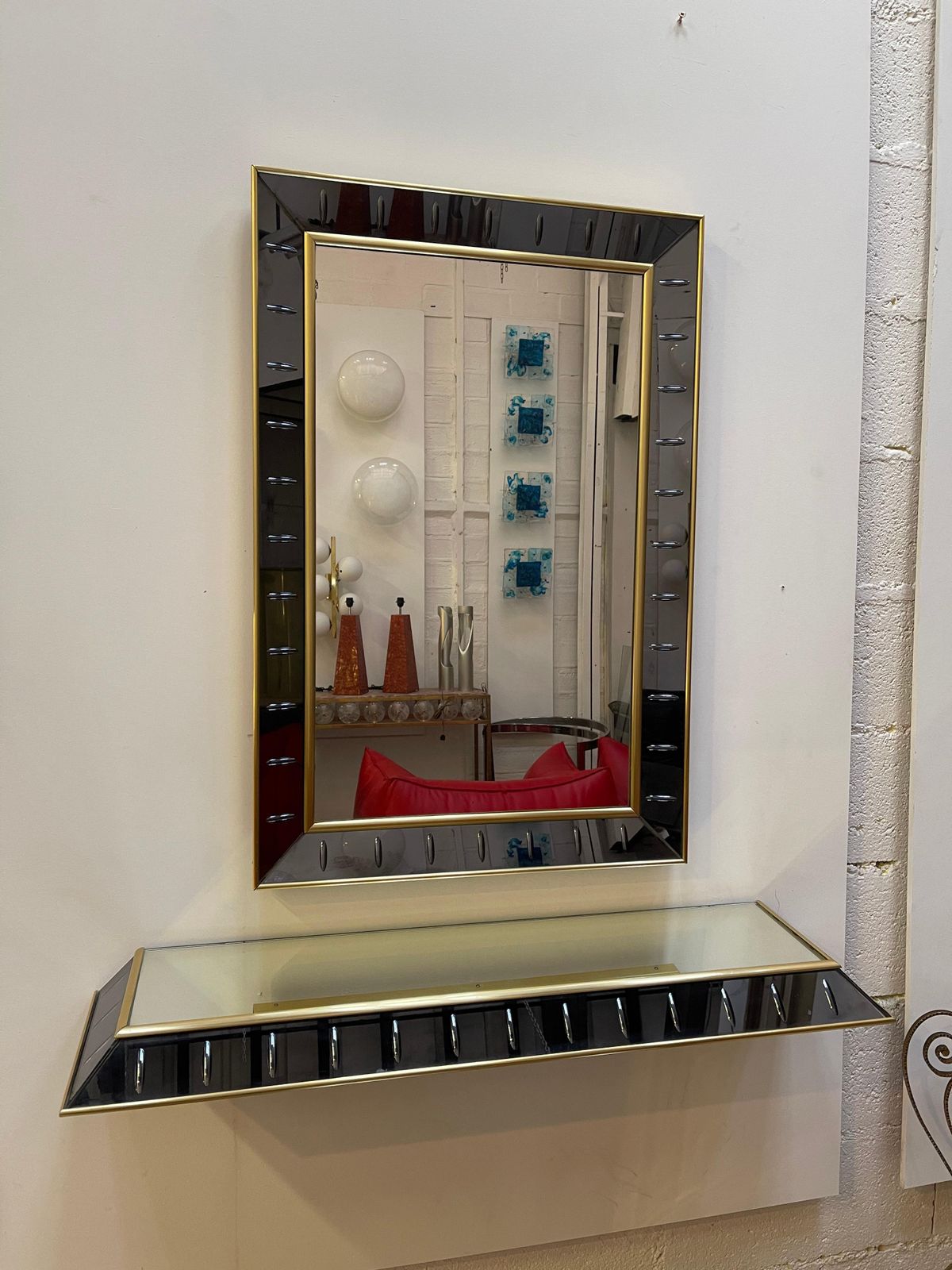 Mirror Console Glass And Brass By Cristal Art, Italy, 1960s photo furniture
