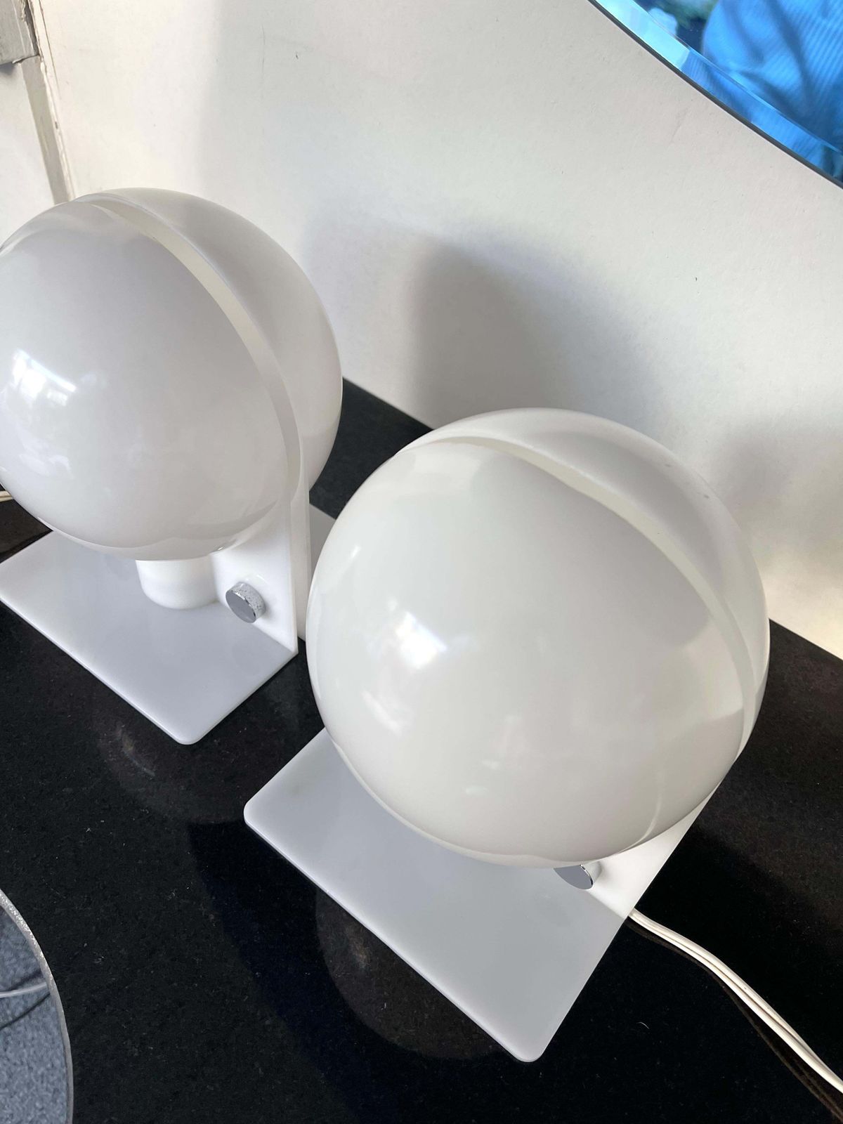 photo for sale Pair Of Lucite Lamps Sirio By Brazzoni Lampa For Harvey Guzzini. Italy, 1970s