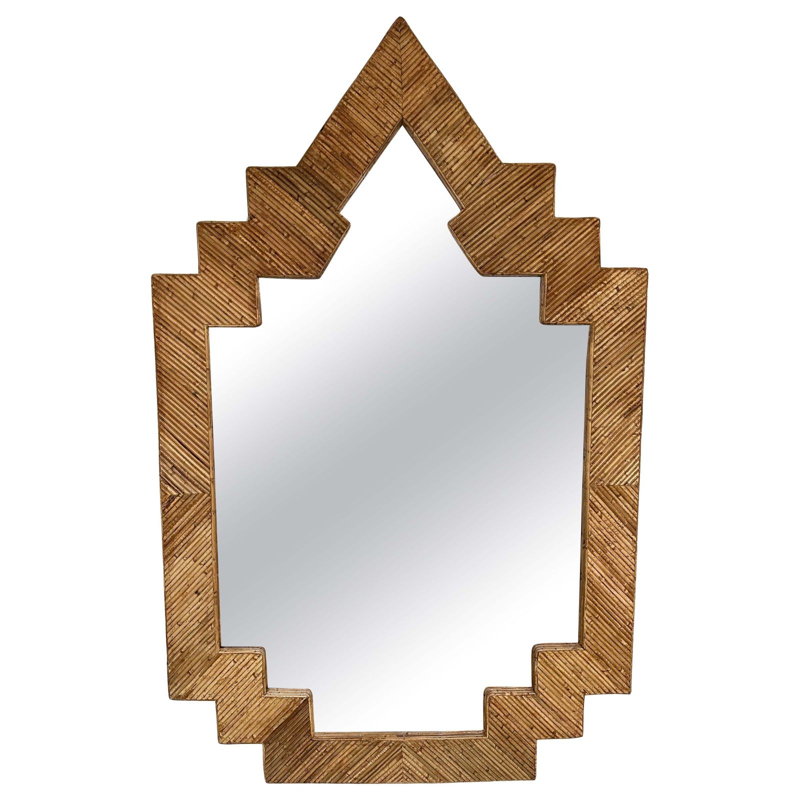 Extra Large Rattan Pyramid Mirror By Vivai Del Sud. Italy, 1970s