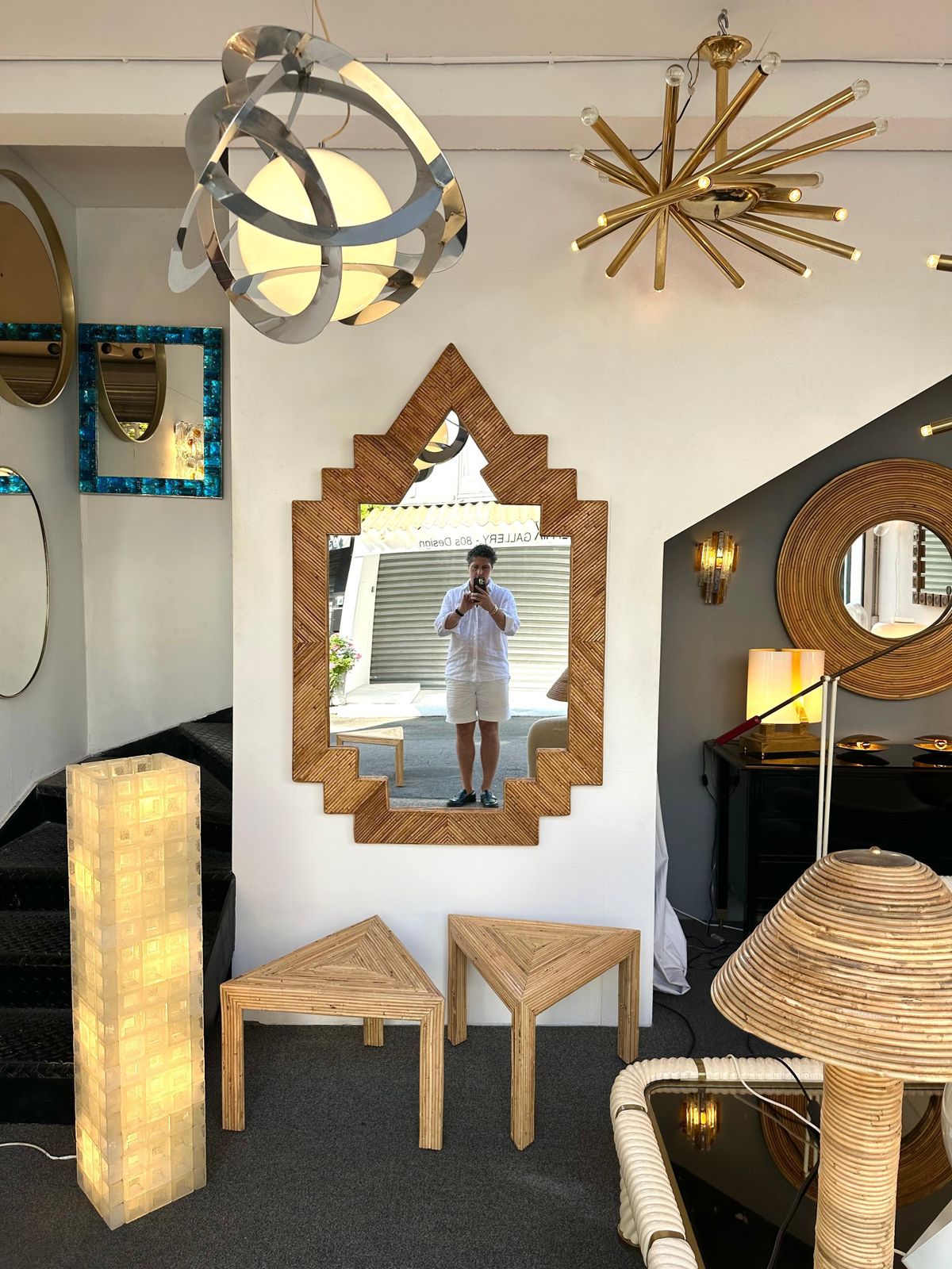 Extra Large Rattan Pyramid Mirror By Vivai Del Sud. Italy, 1970s photo Home Decor
