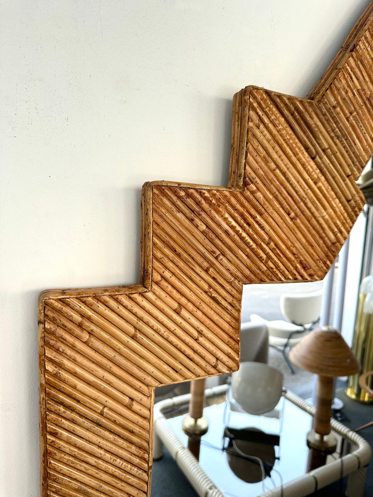 Extra Large Rattan Pyramid Mirror By Vivai Del Sud. Italy, 1970s photo vinterior