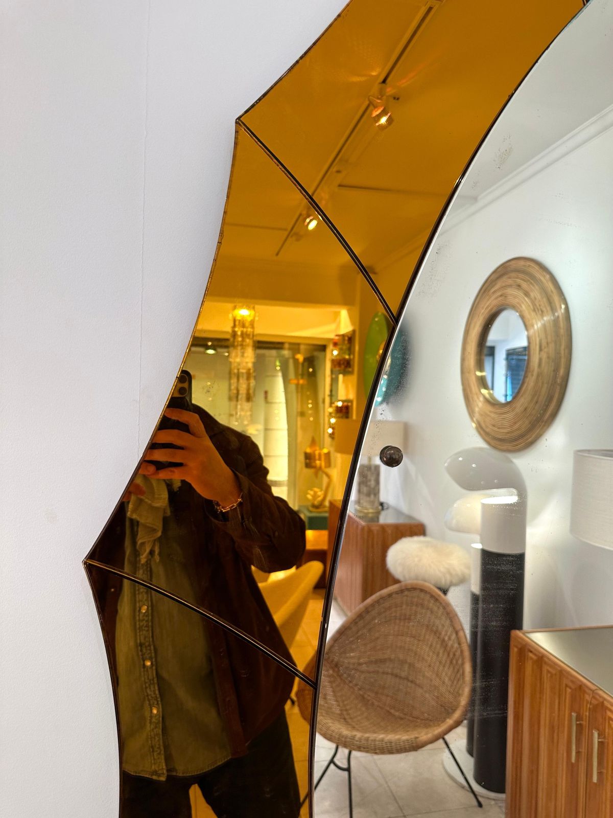 Extra Large Lightning Mirror Amber Glass By Cristal Art, Italy, 1960s photo for sale