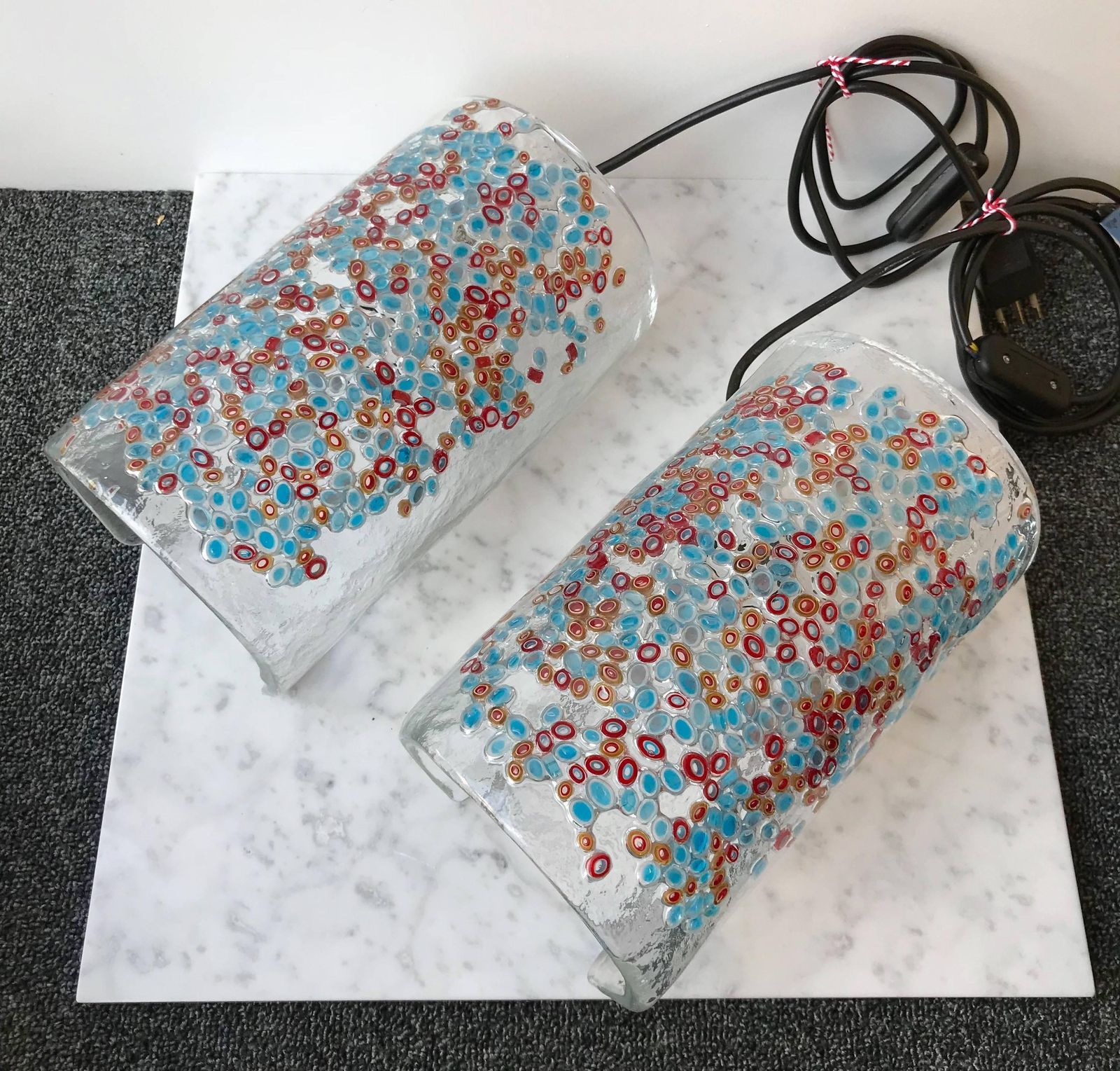 Pair Of Lamps Art Glass By Barbini Murano, Italy, 1980s photo vintage