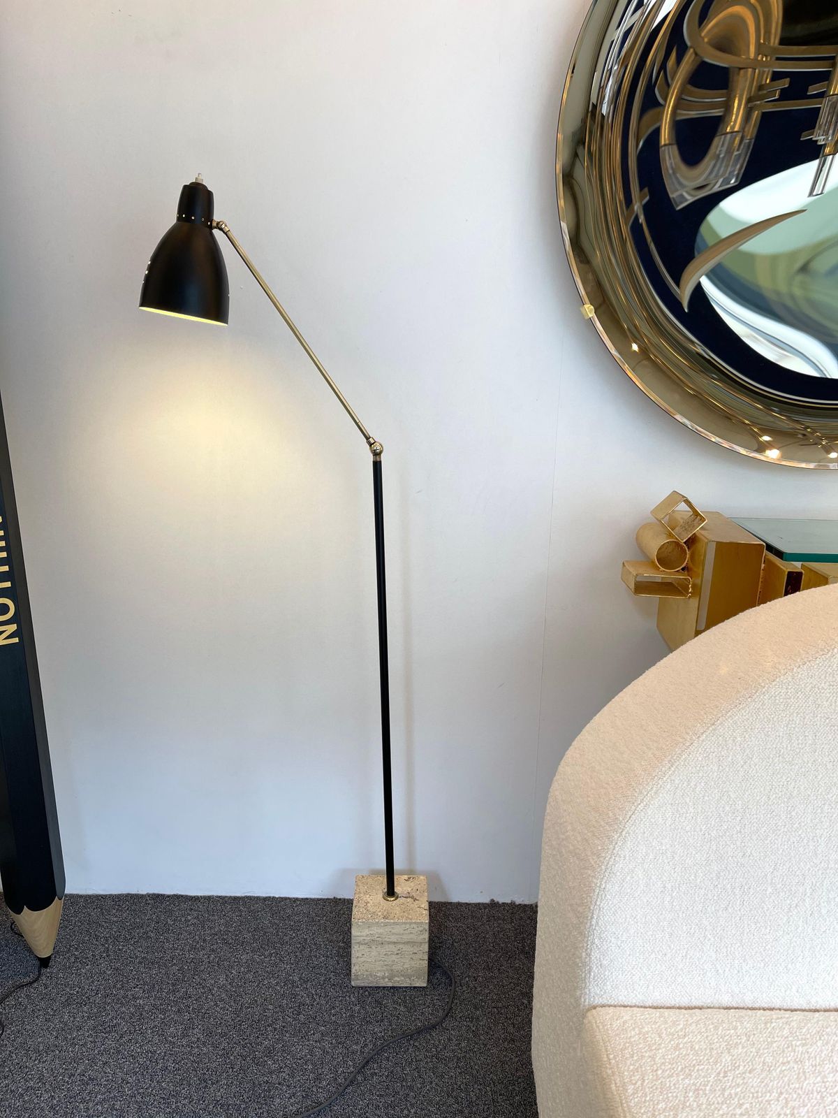photo furniture Mid Century Floor Lamp Brass And Lacquered Metal, Italy, 1950s