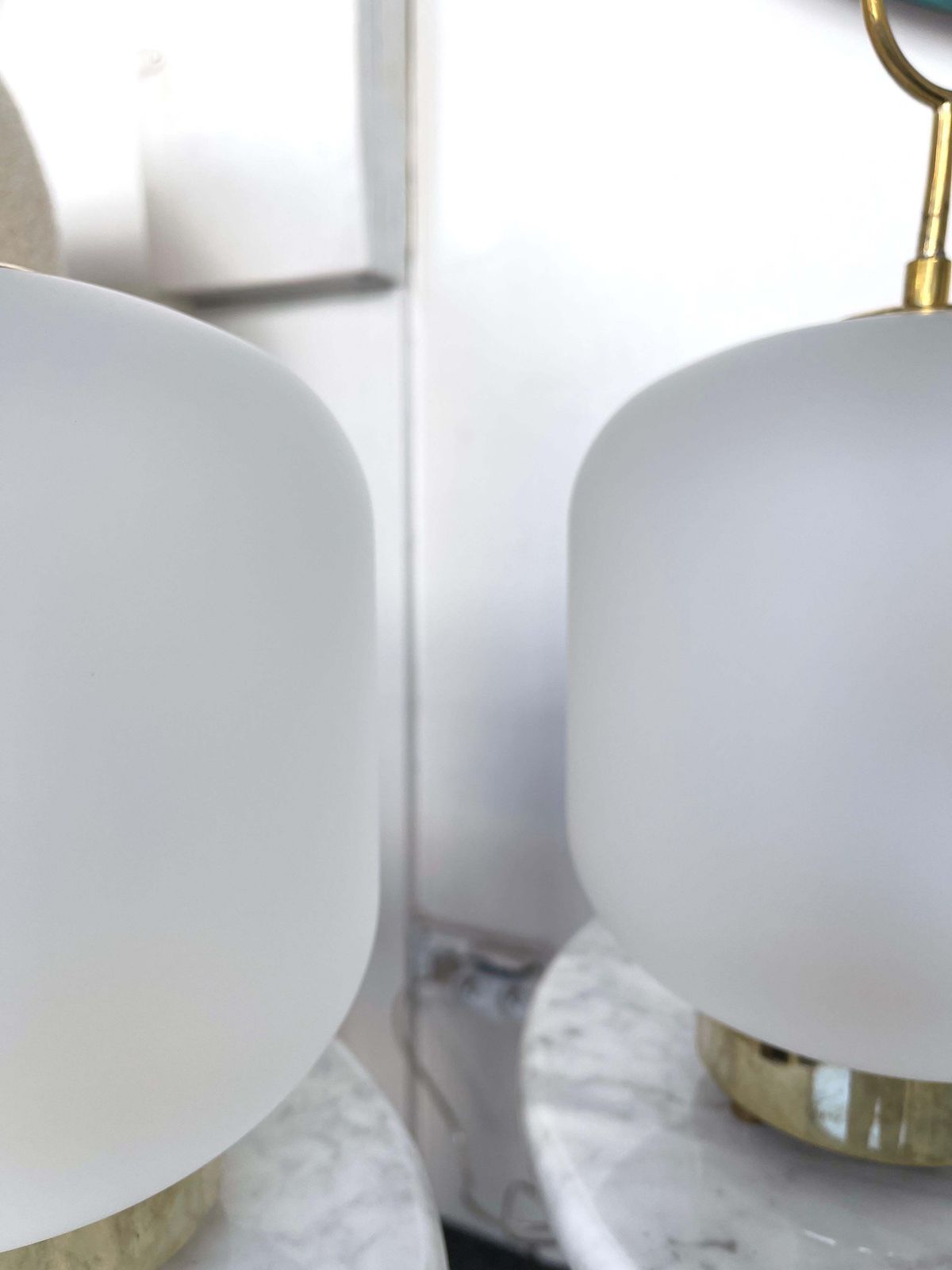 2395.0 Contemporary Pair Of Murano Glass Medium Can Lamps Brass Ring, Italy photo