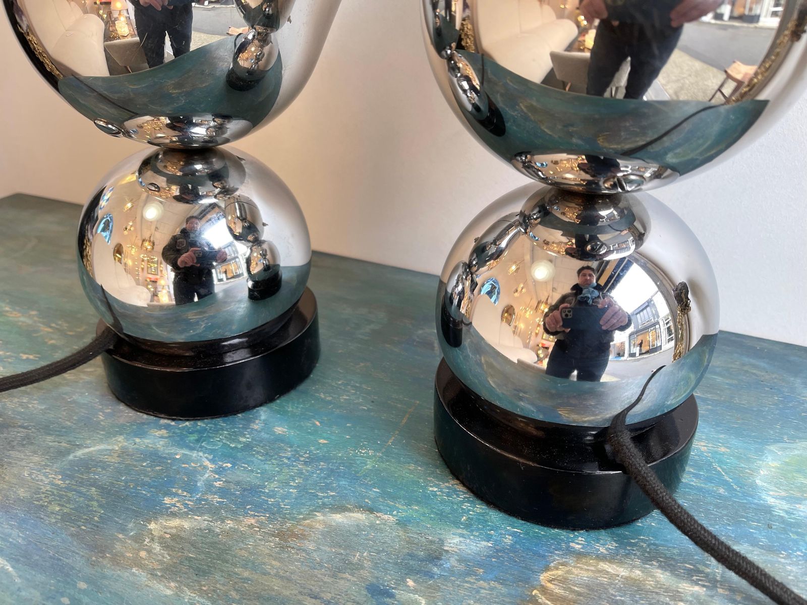 Pair Of Space Age Metal Chrome Lamps By Reggiani, Italy, 1970s photo vinterior