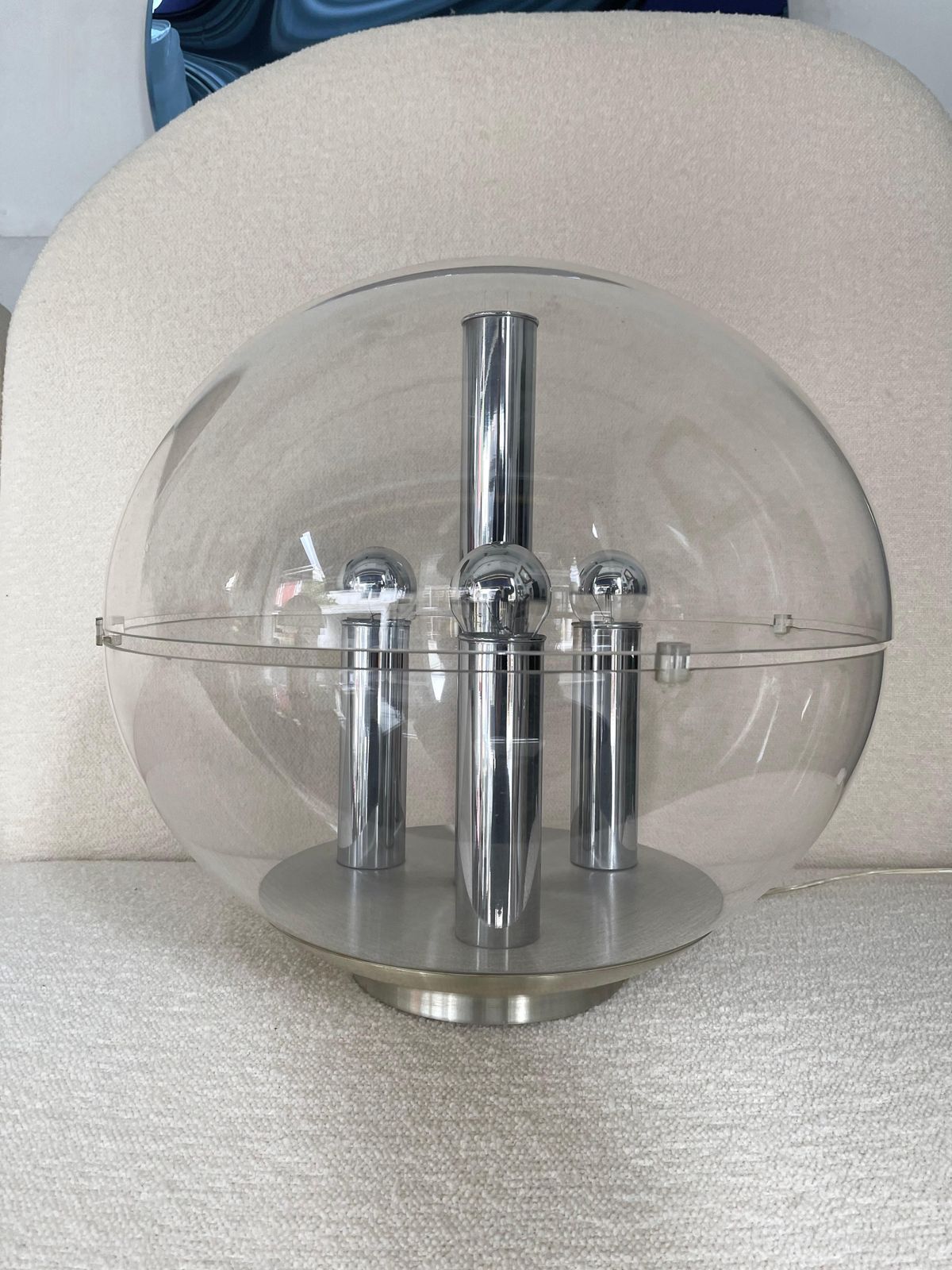 Large Space Age Lucite And Metal Ball Lamp, Italy, 1970s photo vintage