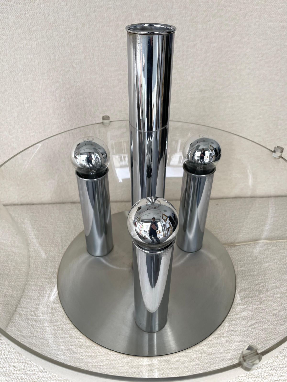 photo furniture Large Space Age Lucite And Metal Ball Lamp, Italy, 1970s