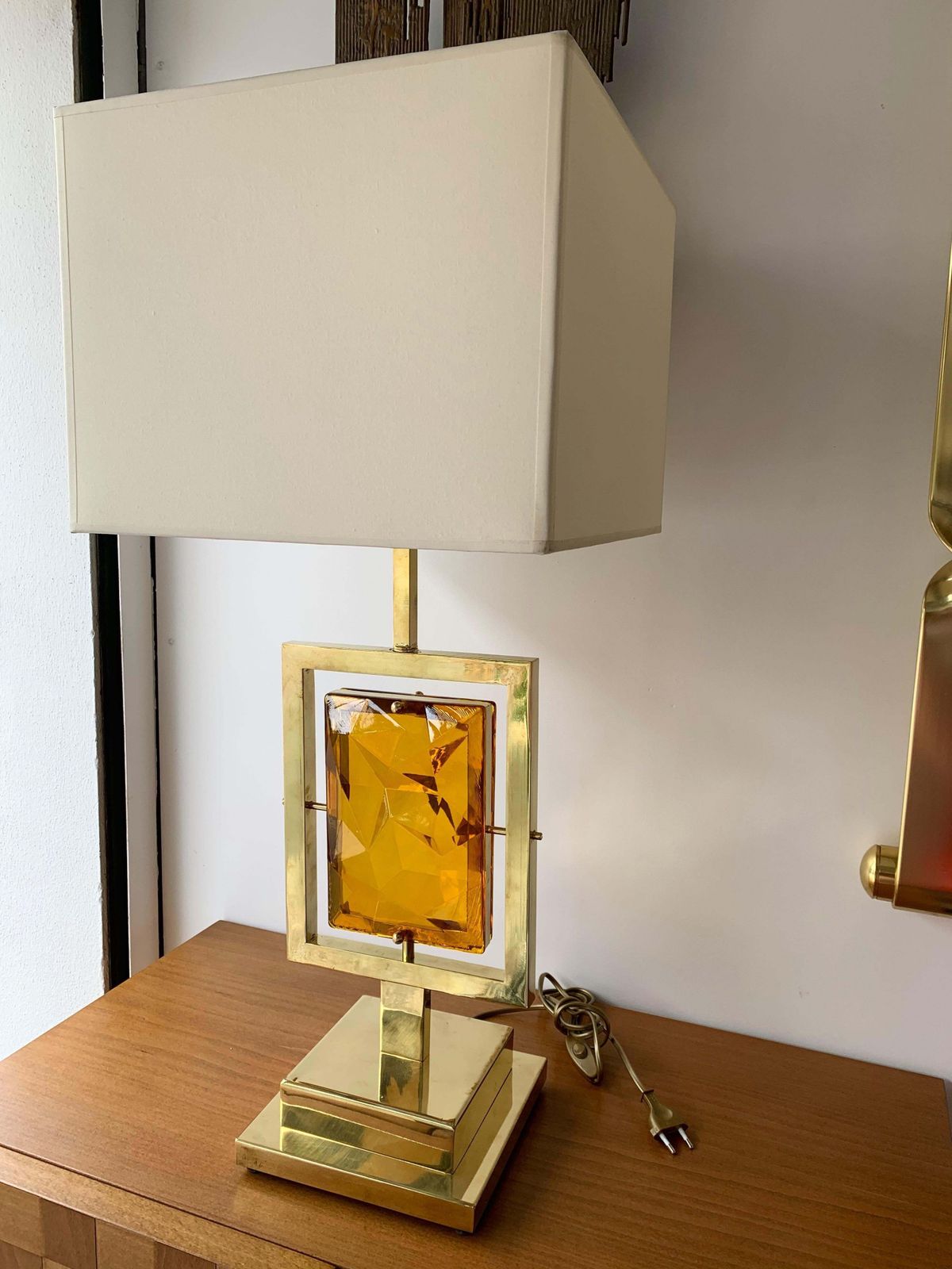 Contemporary Pair Of Brass Lamps Murano Glass, Italy photo Lighting