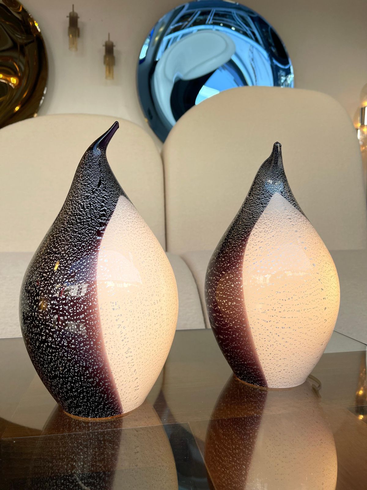 Pair Of Penguin Murano Glass Lamps, Italy, 1980s photo furniture