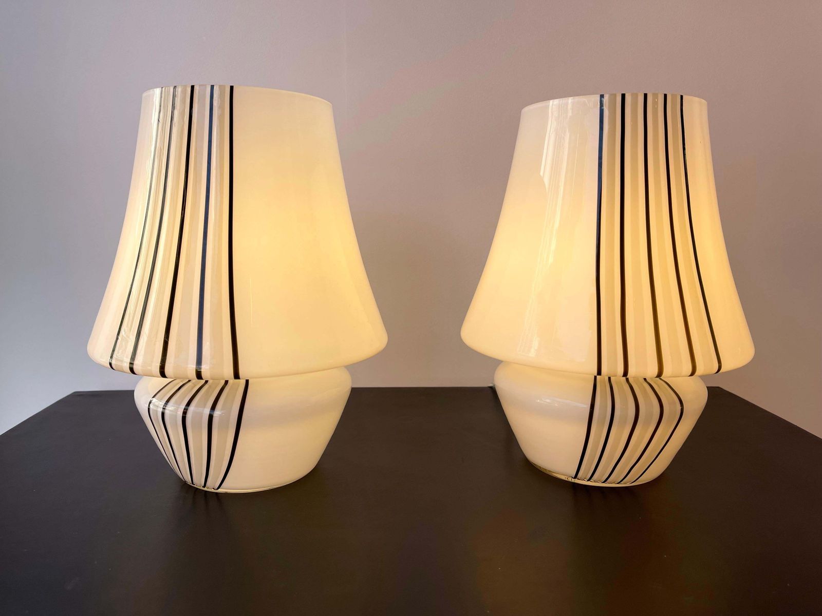 Pair Of Stripe Murano Glass Lamps, Italy, 1970s photo for sale