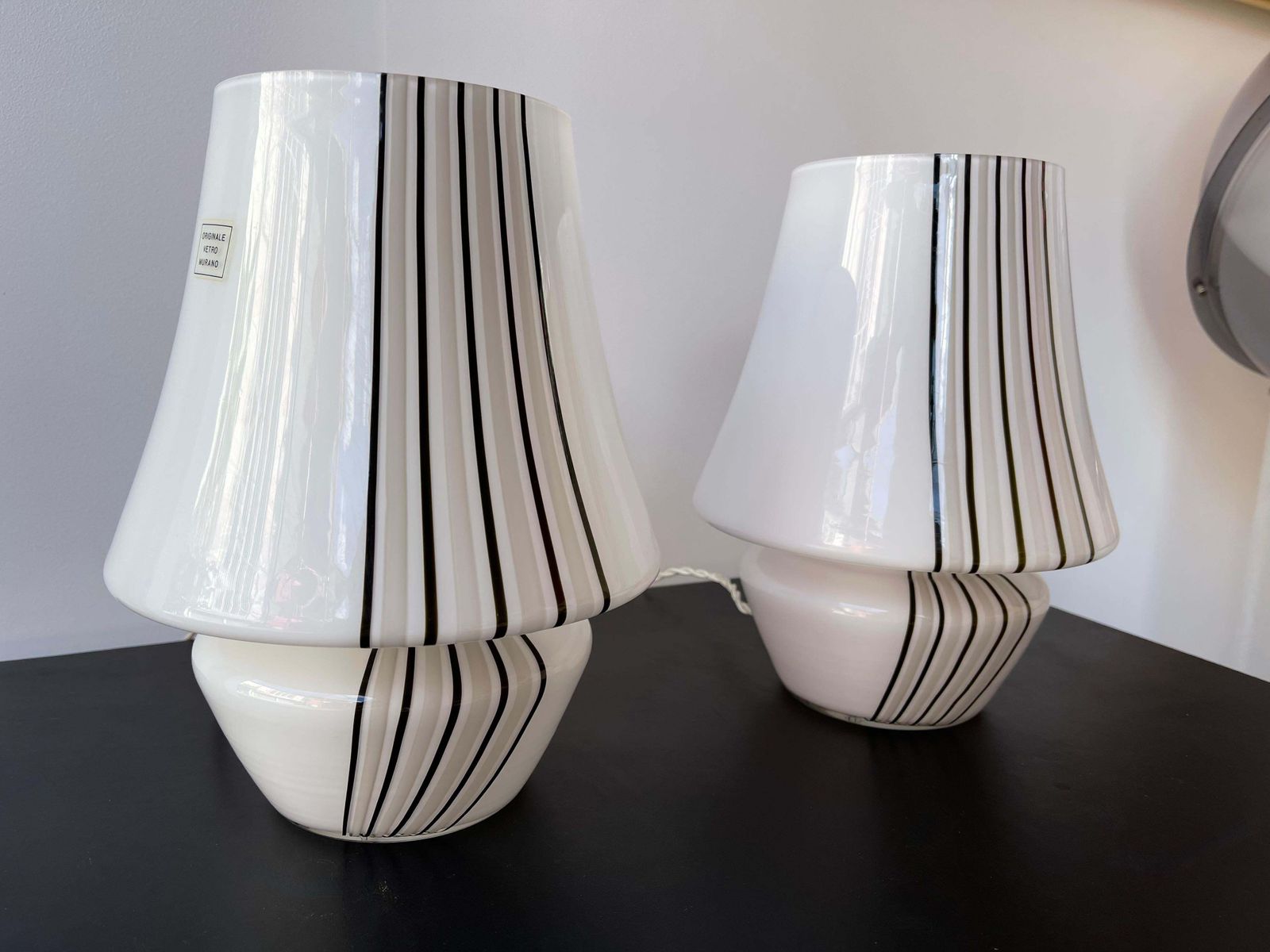Pair Of Stripe Murano Glass Lamps, Italy, 1970s photo vintage
