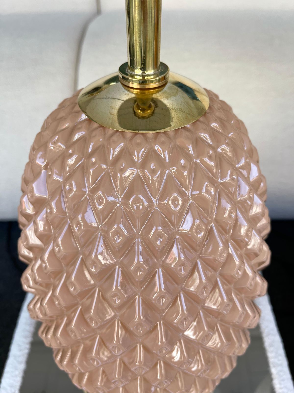 Contemporary Pair Of Pink Pineapple Murano Glass And Brass Lamps, Italy photo for sale