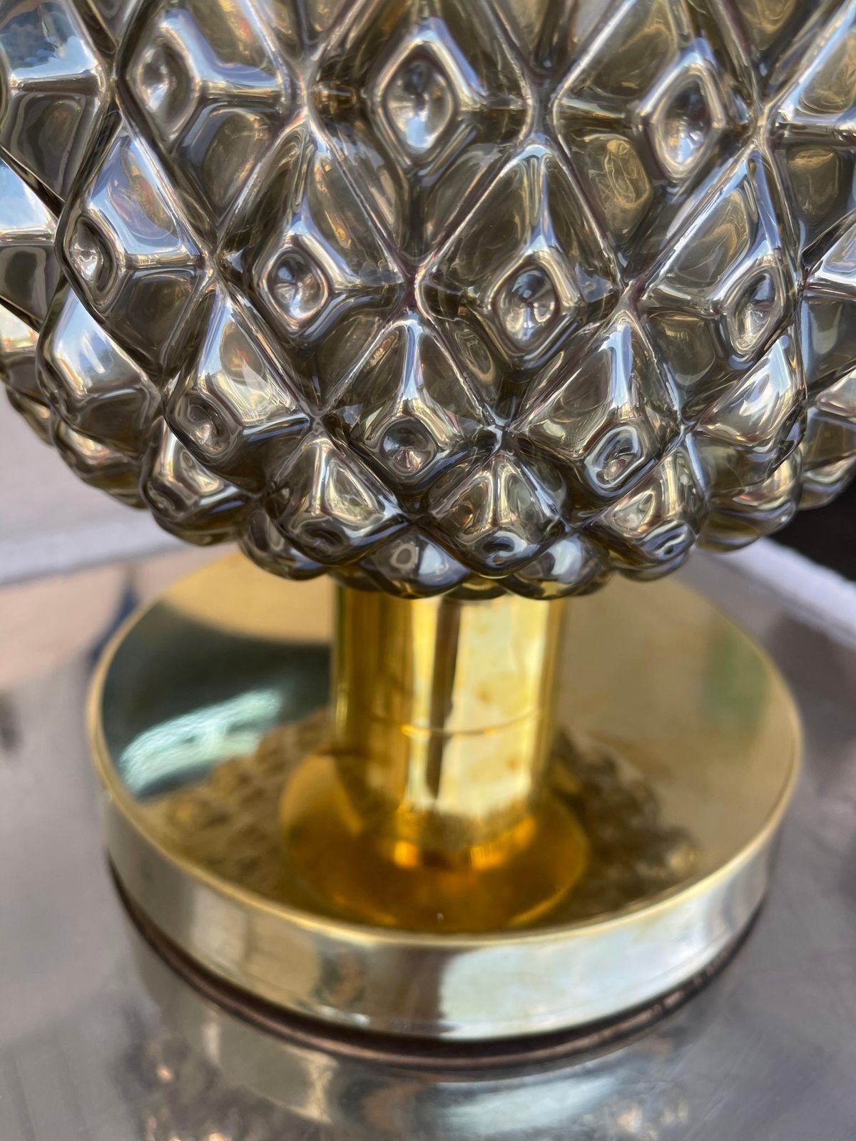 Contemporary Pair Of Silver Gold Pineapple Murano Glass And Brass Lamps, Italy photo furniture