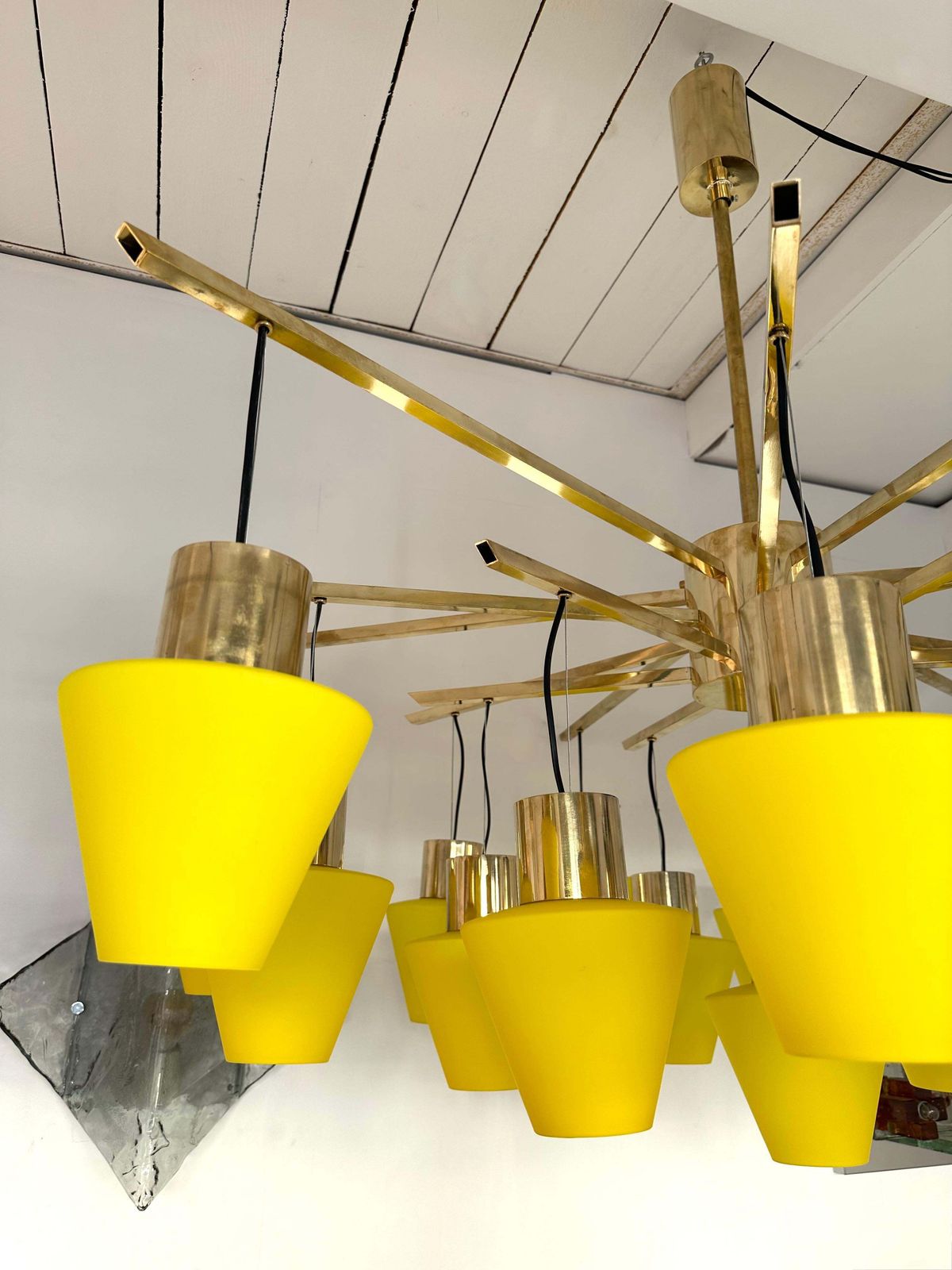 Large Contemporary Brass Chandelier Yellow Murano Glass Cup, Italy photo buy