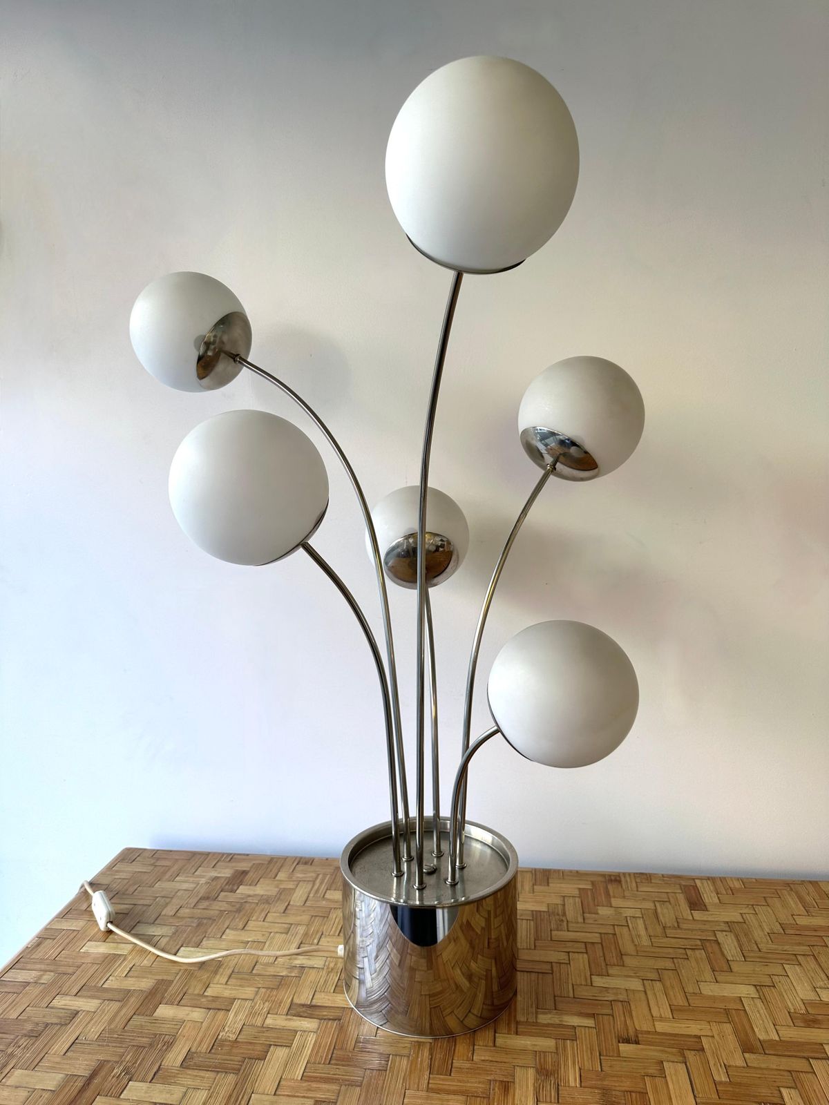 Lamp Metal And Opaline Glass By Pia Guidetti Crippa For Lumi, Italy, 1970s photo vinterior