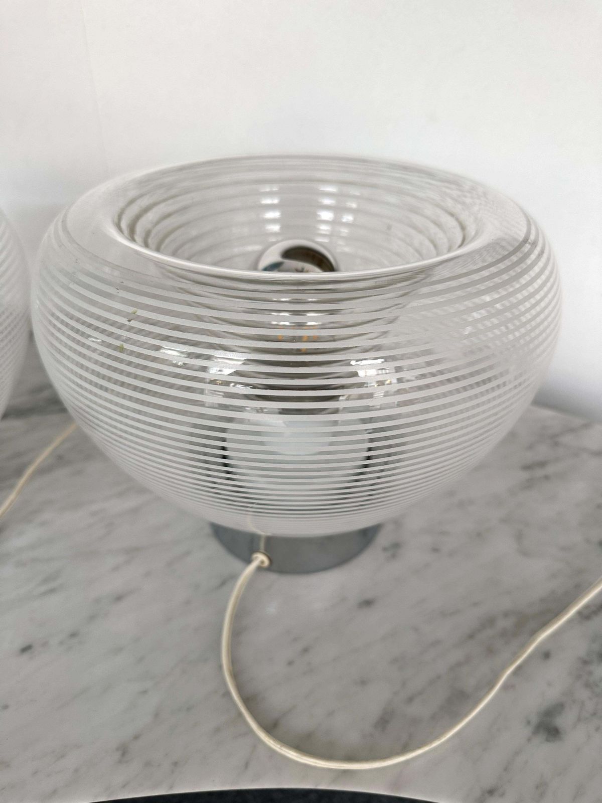 2822.0 Pair Of Stripe Murano Glass And Metal Chrome Lamps By Veart, Italy, 1970s photo