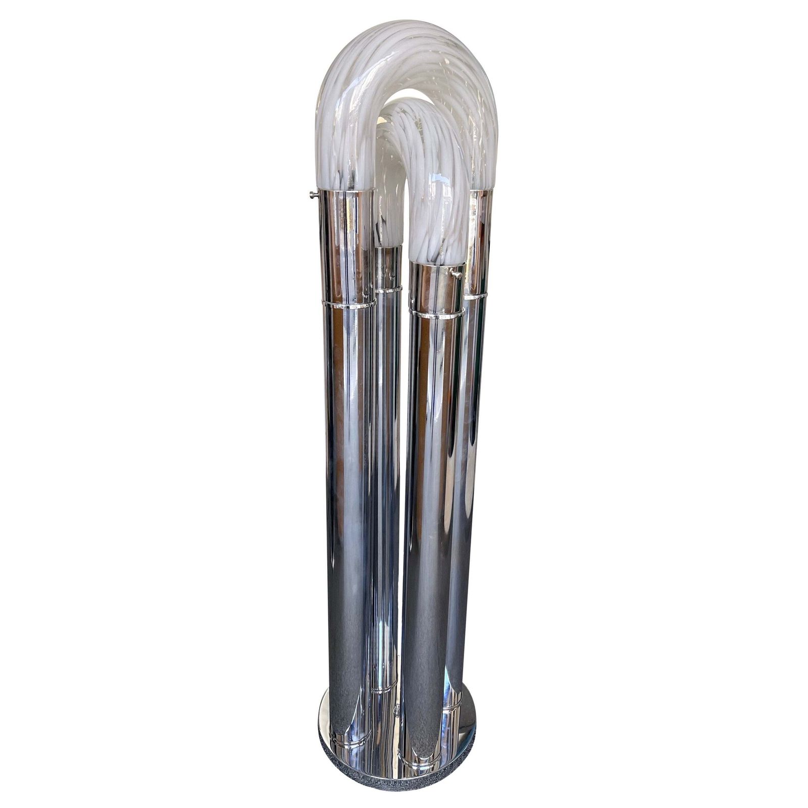 Mid Century Modern Ring Floor Lamp Murano Glass Metal By Mazzega, Italy, 1970s