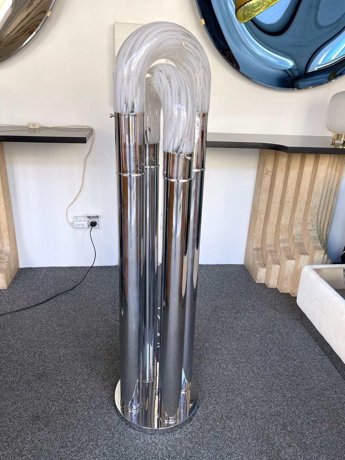 Mid Century Modern Ring Floor Lamp Murano Glass Metal By Mazzega, Italy, 1970s photo vinterior